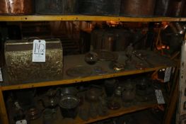 Shelf Full of Assorted Antique Copper and Brass Art Pieces