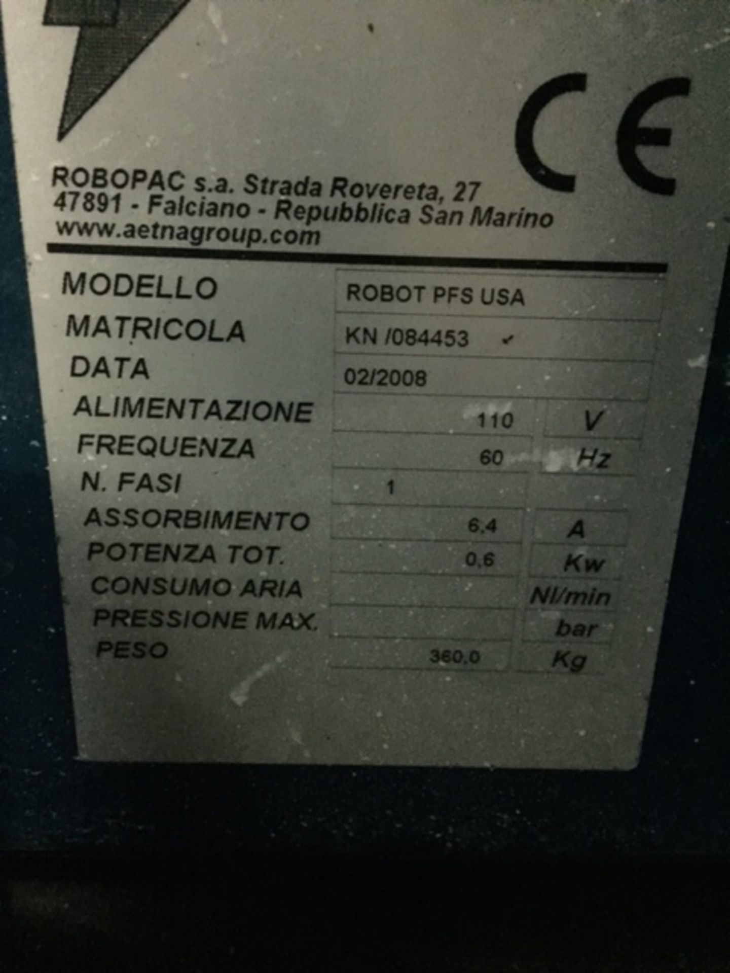 2008 Robopac Automatic Pallet Wrapper, Model Robot PFS USA, S/N KN /084453 Portable Wrapper, 110 - Bild 3 aus 3