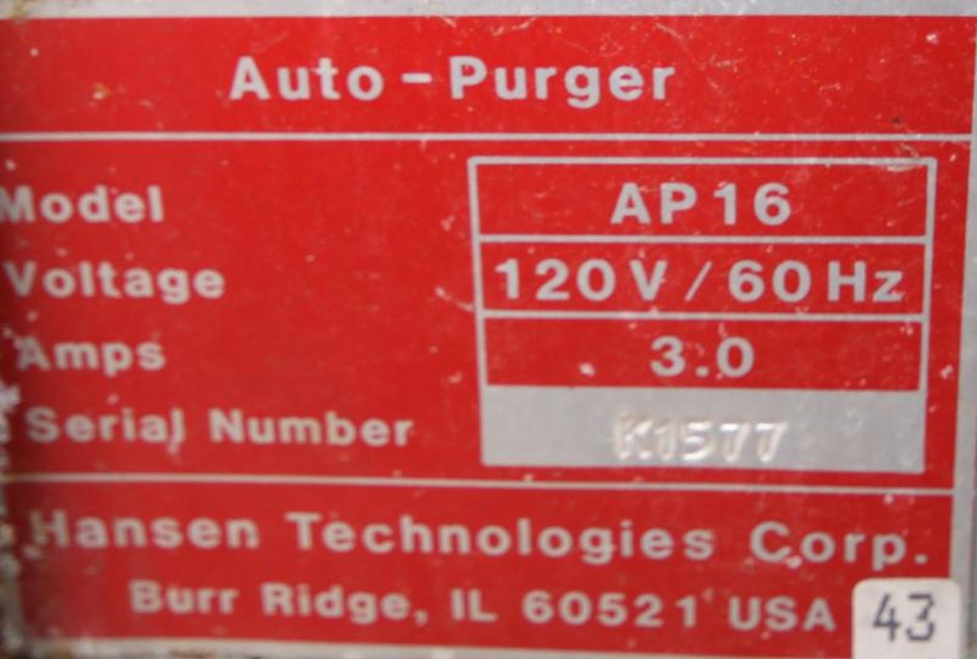 Hansen Auto Purger, Model AP15, S/N K1577 - Image 2 of 2