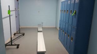 Hallowell 12-Door Locker System including (2) Benches and (1) Portable Rack (Located in Men's Room)