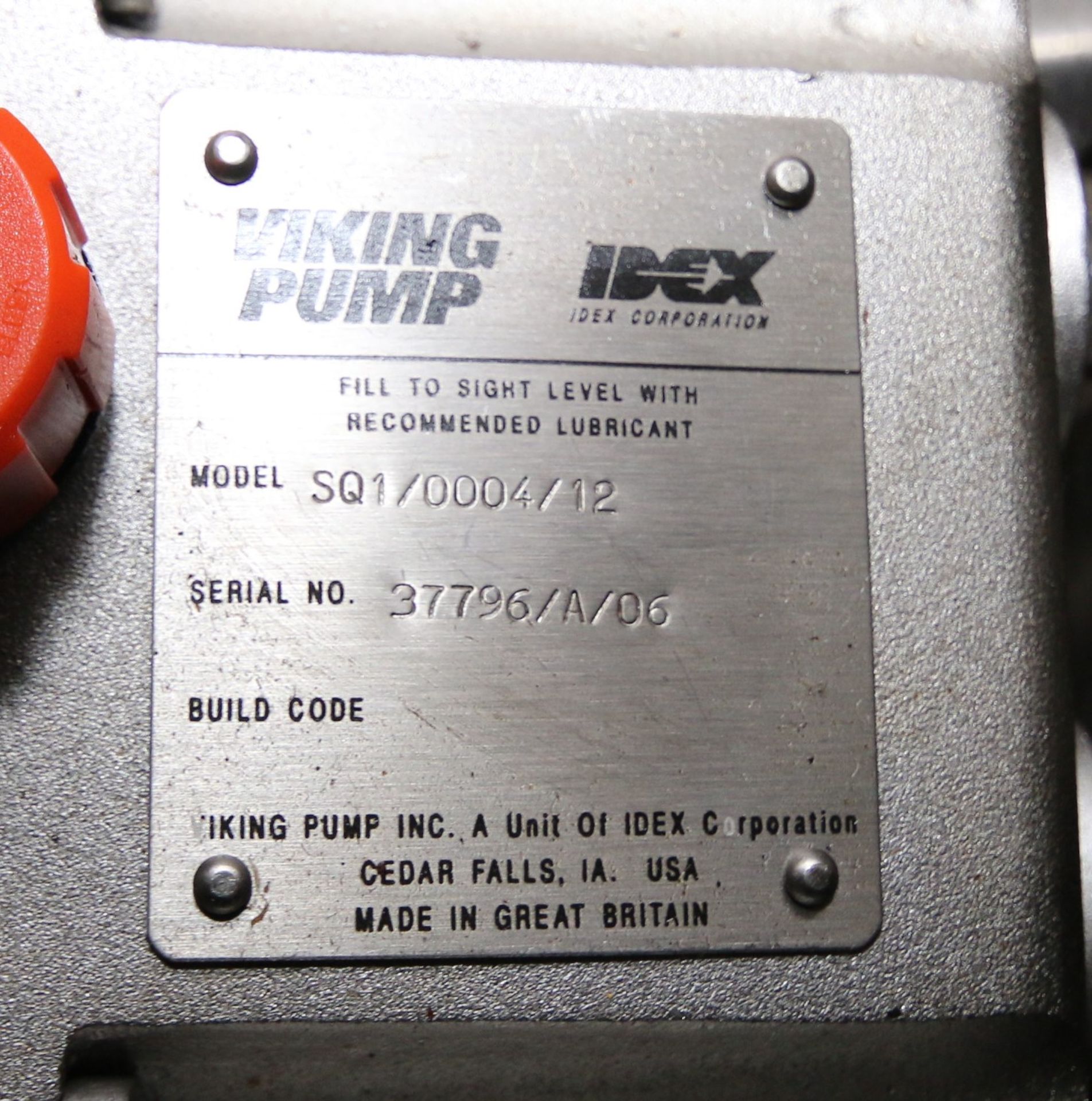 Viking Idex Sanitary Grade Positive Displacement Pump, Model SQI/0004/12, S/N 37796/A/06 with 1-1/ - Image 4 of 5