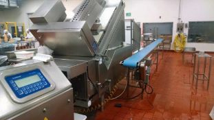 S/S Production Conveyor, Infeed Conveyor with Drive, 20' L x 10" W, Blue Belt Conveyor with Drive on