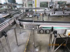 Table Top Conveyor 3.25" wide chain belt,  11' of Straight Conveyor, (2) 90° Turn, 2' Transfer Box