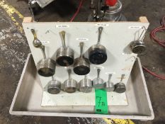 Lot of 12 Stainless Steel Measures Mounted on a Board(LOCATED IN IOWA, FOB INCLUDED WITH SALE PRICE,