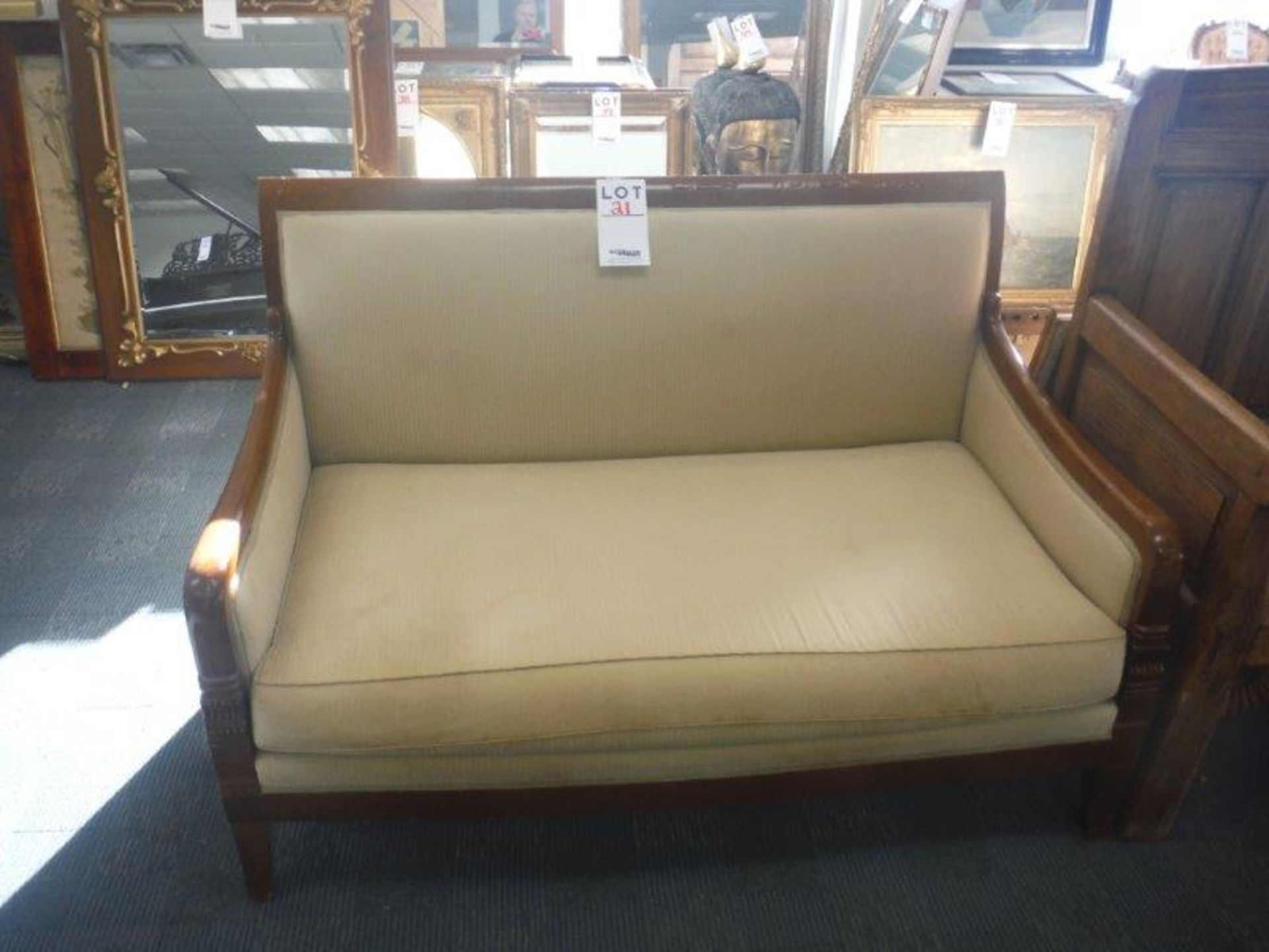 LOVE SEAT WOOD FRAME BEIGE UPHOLSTERY