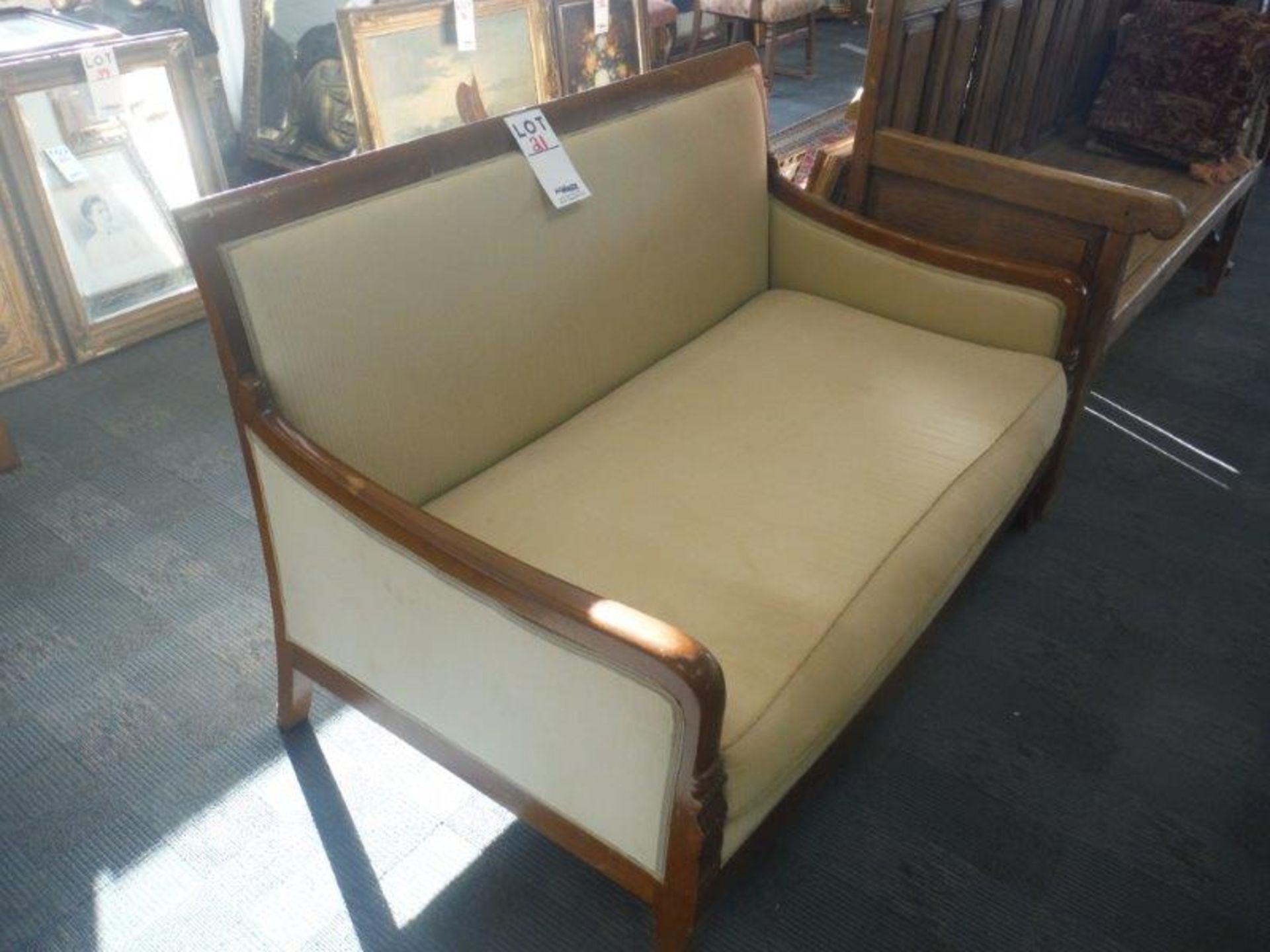 LOVE SEAT WOOD FRAME BEIGE UPHOLSTERY - Image 2 of 2