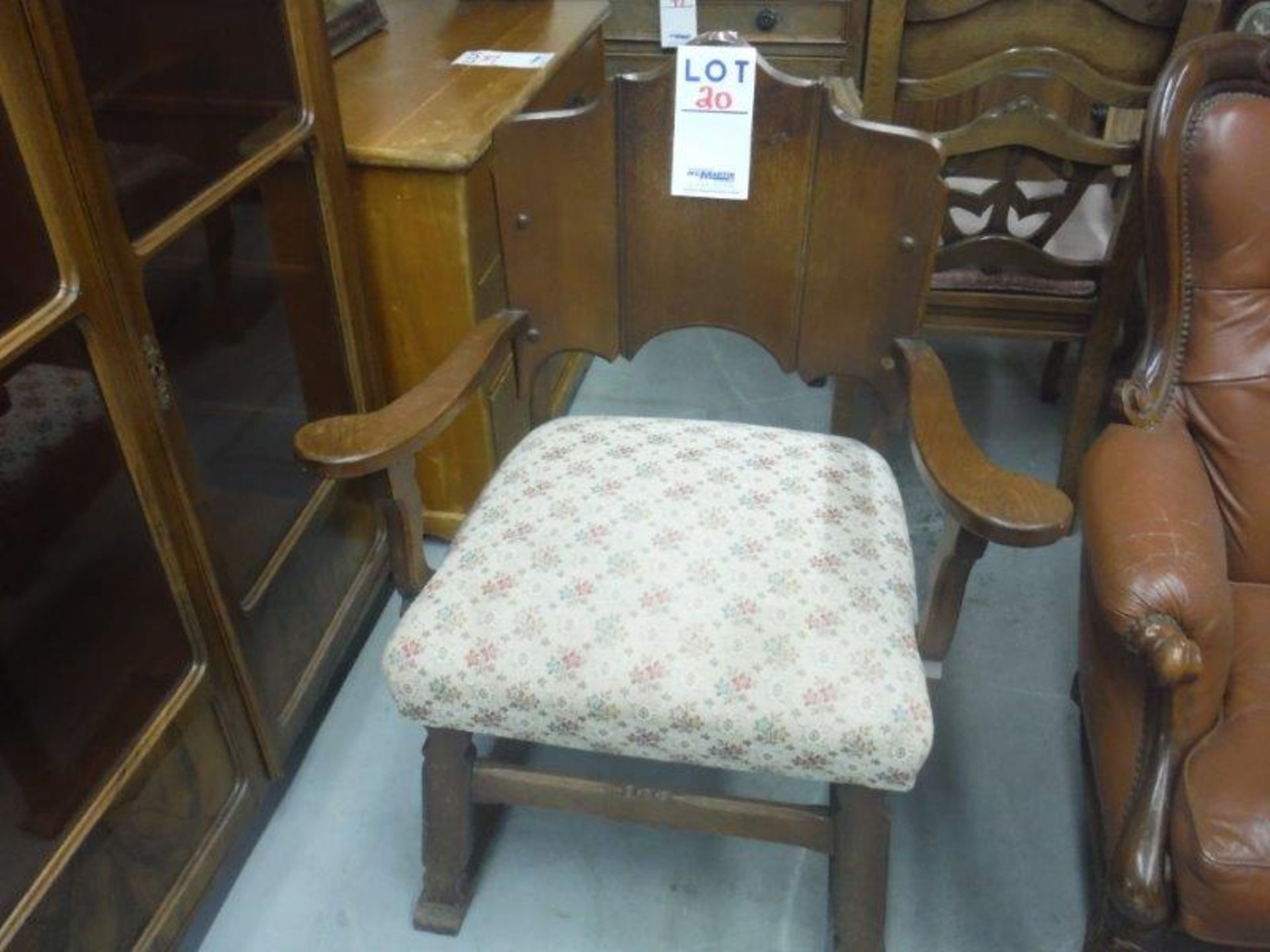 ARM CHAIR WOOD BACK WITH UPHOLSTERED SEAT