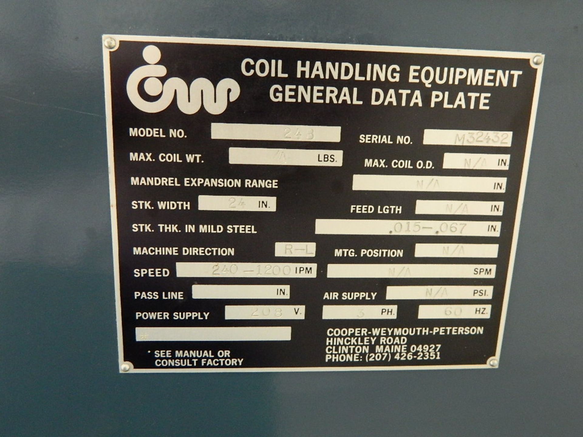 Cooper-Weymouth Peterson Power Straightener Mdl 24B w/ 24" Cap, Mild Steel .015-.067, 240-1200 - Image 5 of 6