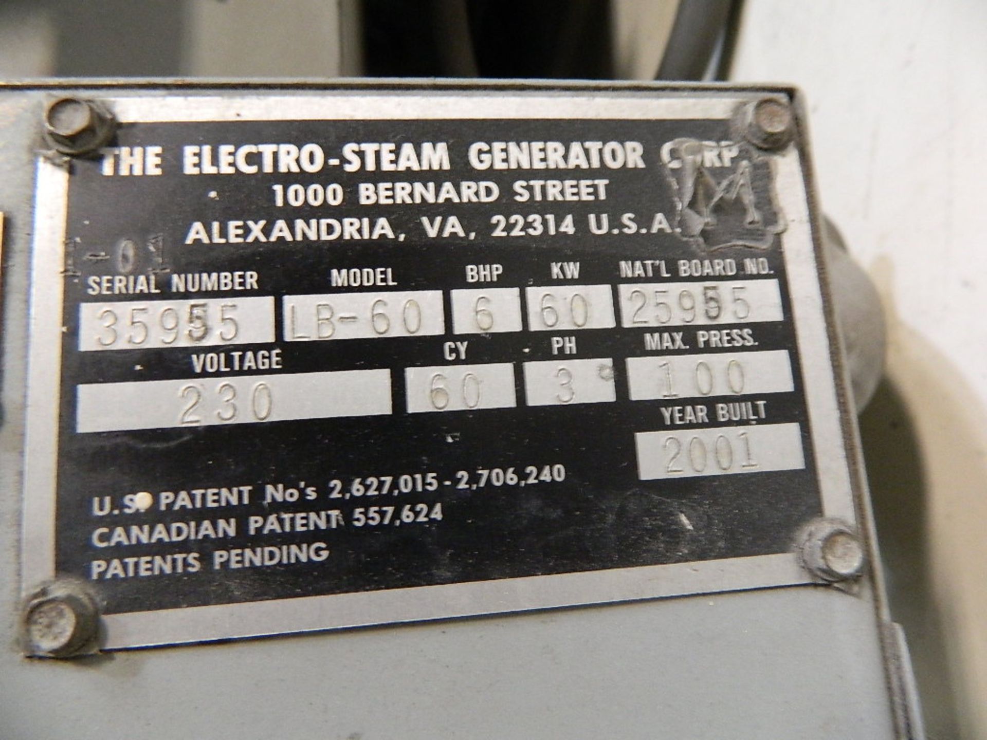 2001 Electro-Steam Generator Mdl LB-60 w 100 max PSI  s/n 35955 - Image 3 of 5