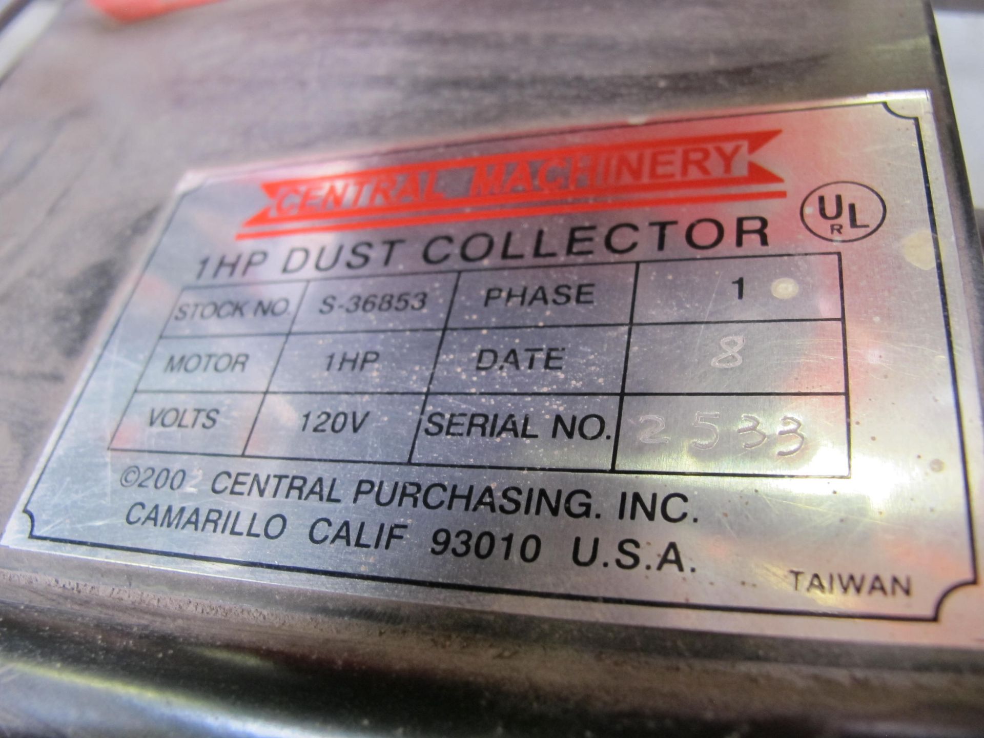 CENTRAL MACHINERY DUST COLLECTOR, MODEL NUMBER S-36853, 1 HP, 1 PHASE, 120 V. LOADING & HANDLING $5 - Image 2 of 2