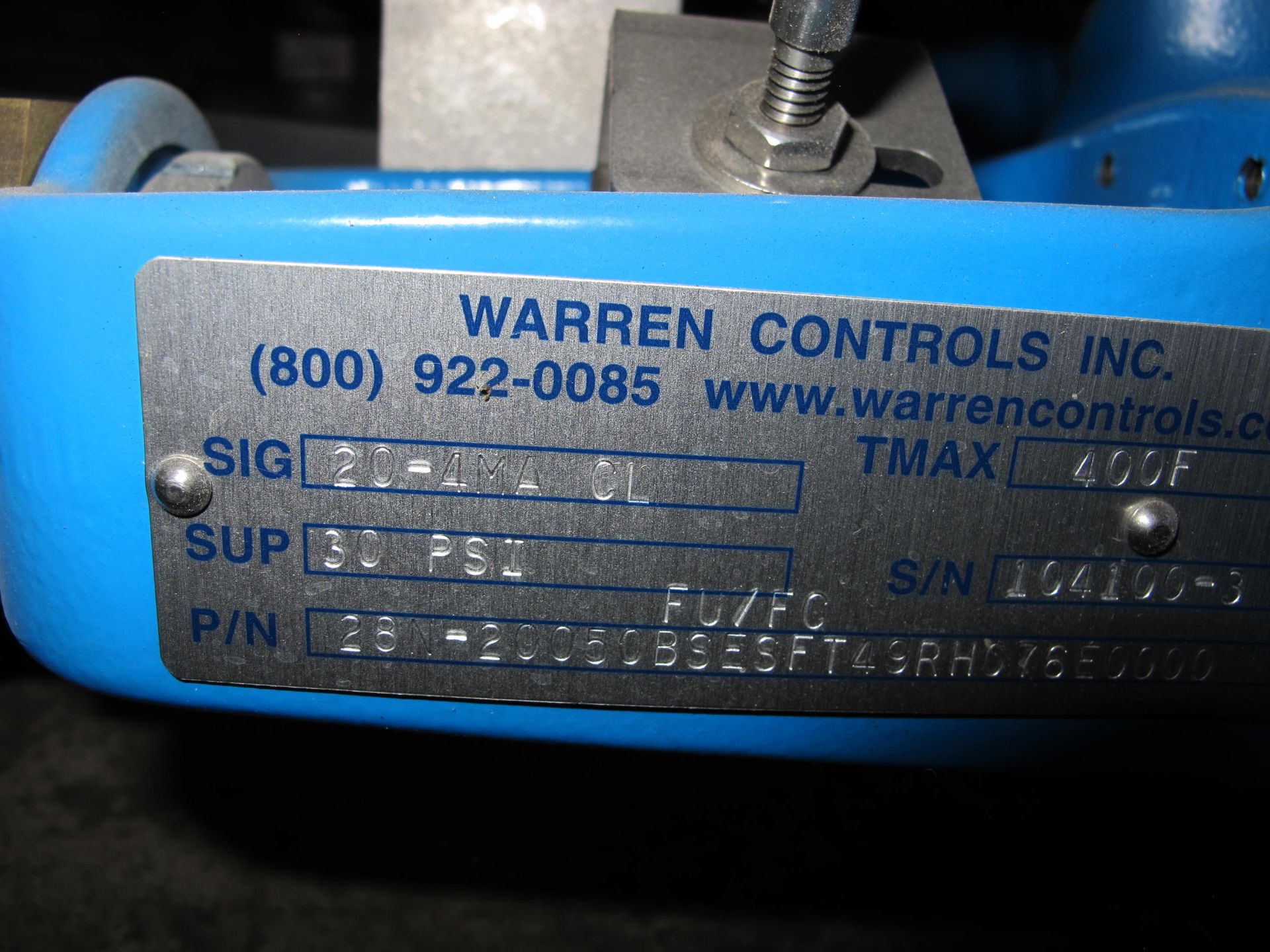 (4) WARREN CONTROLS VALVES, SIG 20-4MA CL, 30 PSI, PART NUMBER 28N-20050BSESFT49RH076E0000, - Image 3 of 3