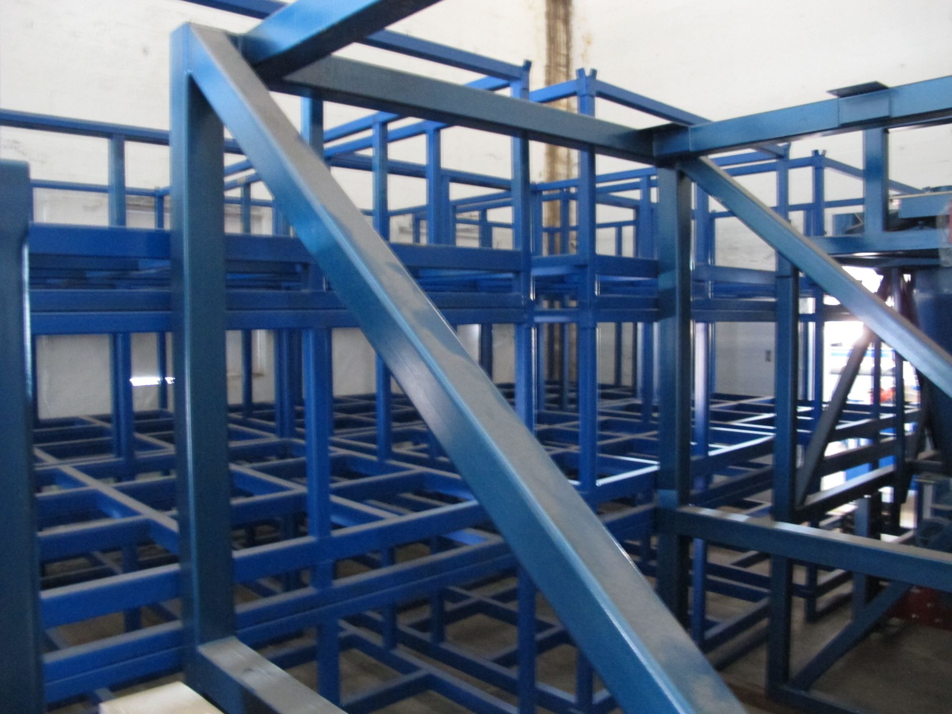 (19 PIECES) BLUE PAINTED STEEL SUPPORTS FOR MIXER SYSTEM, LOADING & HANDLING FEE: $800