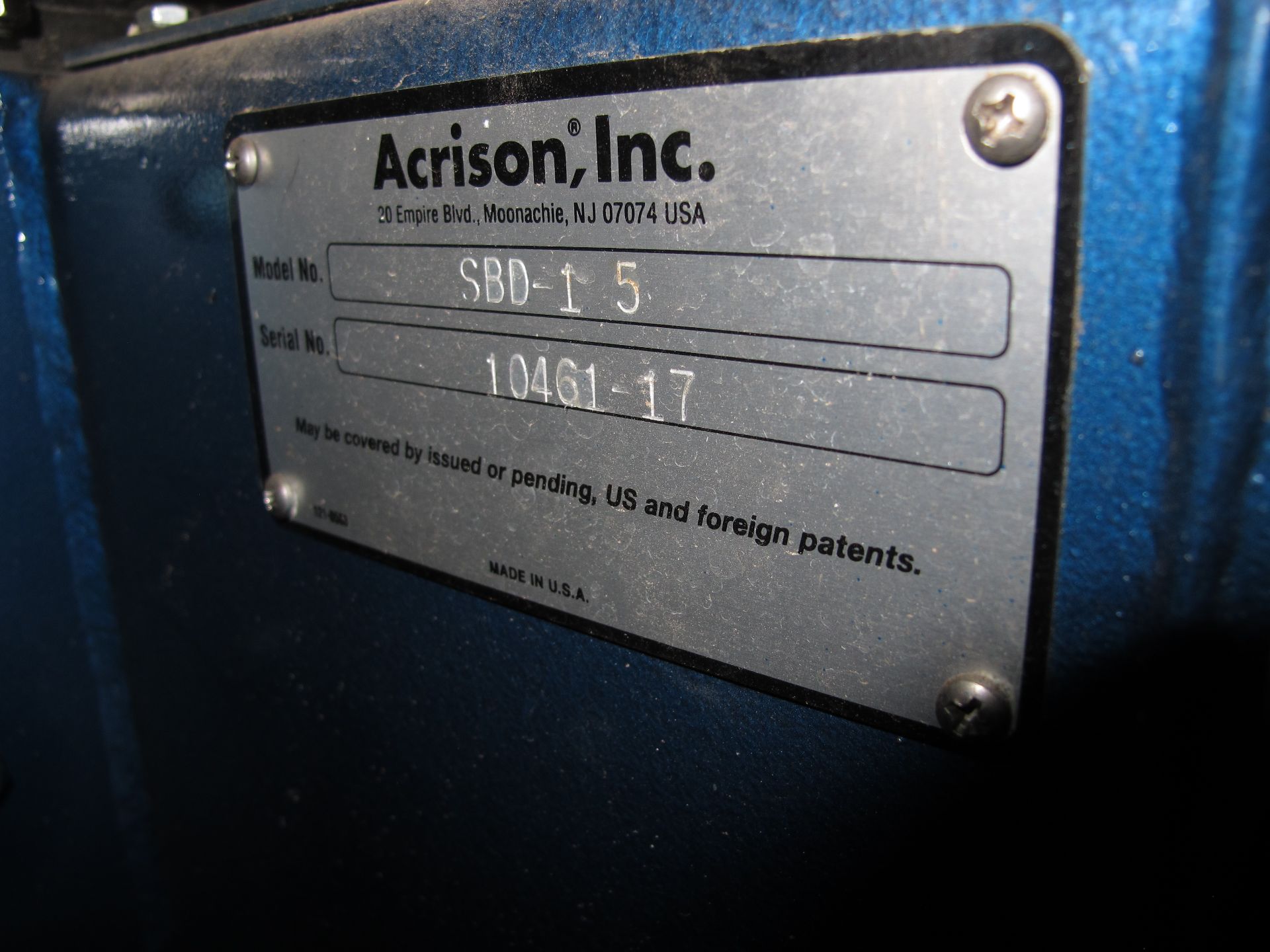 ACRISON VOLUMETRIC FEEDER/MIXER, MODEL SBD-1.5, WITH MARATHON ELECTRIC AC MOTOR, MODEL - Image 3 of 4