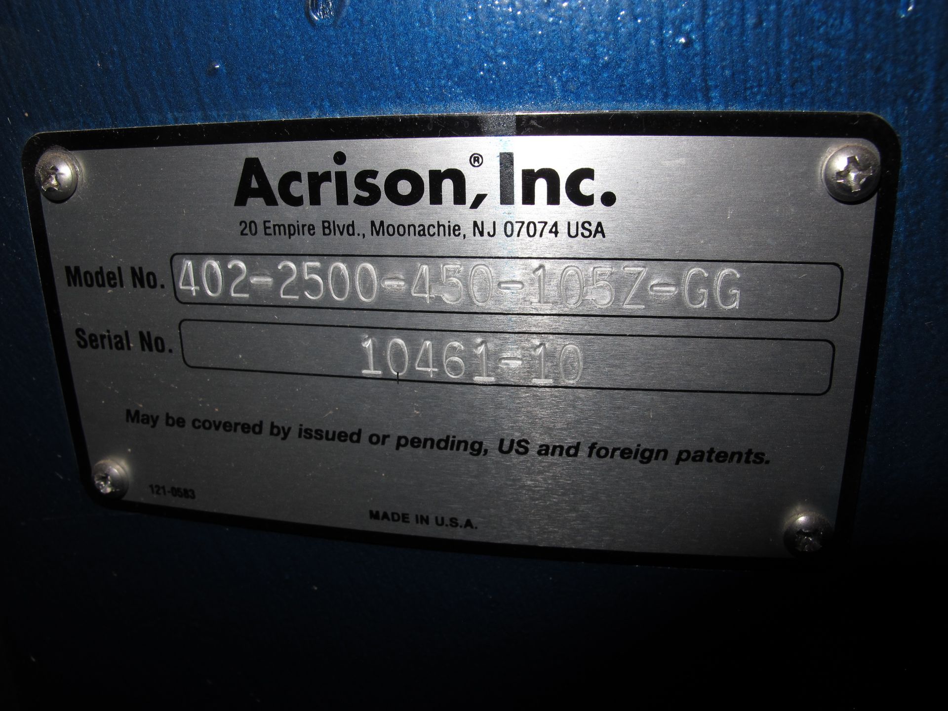 ACRISON GRAVIMETRIC WEIGH FEEDER/MIXER, MODEL 402-2500-450-105Z-GG, WITH ACRI-LOK, LOADING & - Image 3 of 4