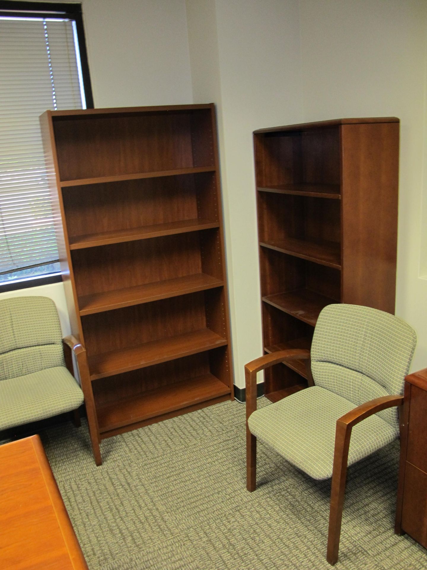 Contents of Room to Include L-Shaped Executive Desk, Exec. Chair, 2 Bookcases, 4 Side Chairs, - Image 2 of 4