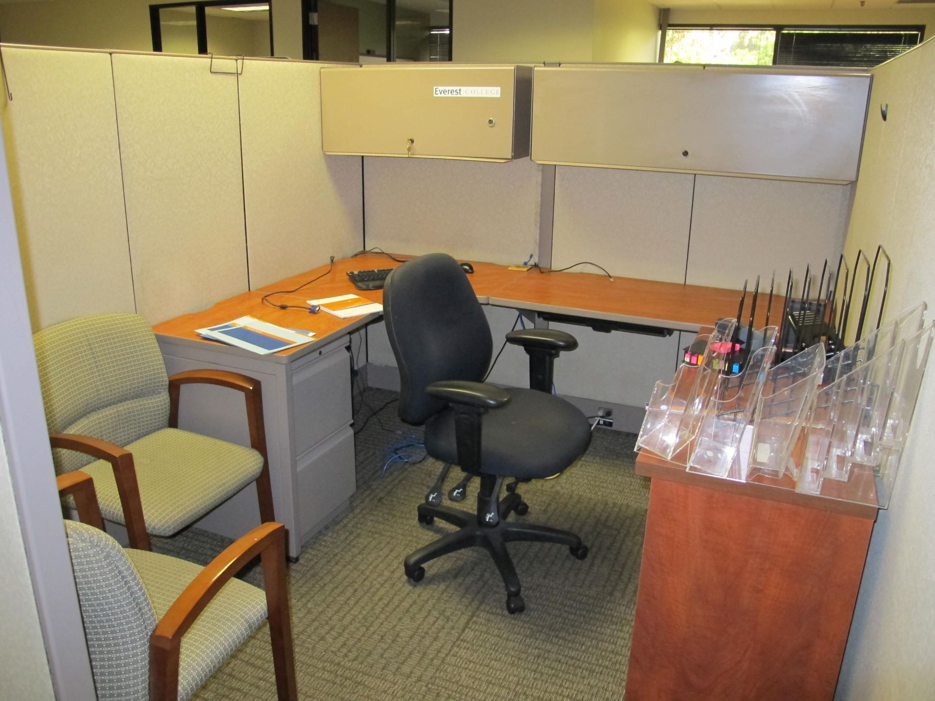 (9) Partitioned Cubicle Workstations (Including:  9 L-Shaped Desks, 8 Jr. Exec Chair, 17 Side