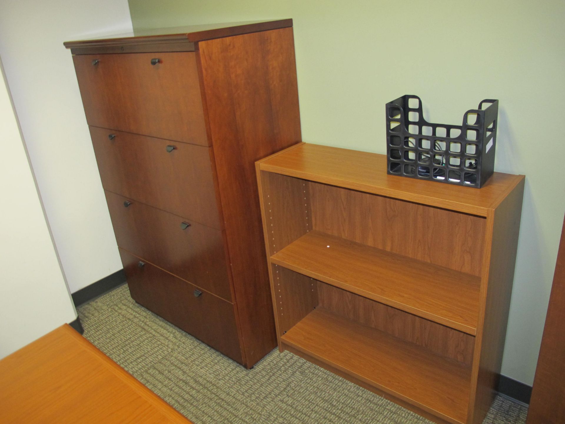 Contents of Room to Include L-Shaped Jr. Executive Desk, Jr. Exec. Chair, 2 Side Chairs, 4-Drawer - Image 2 of 2