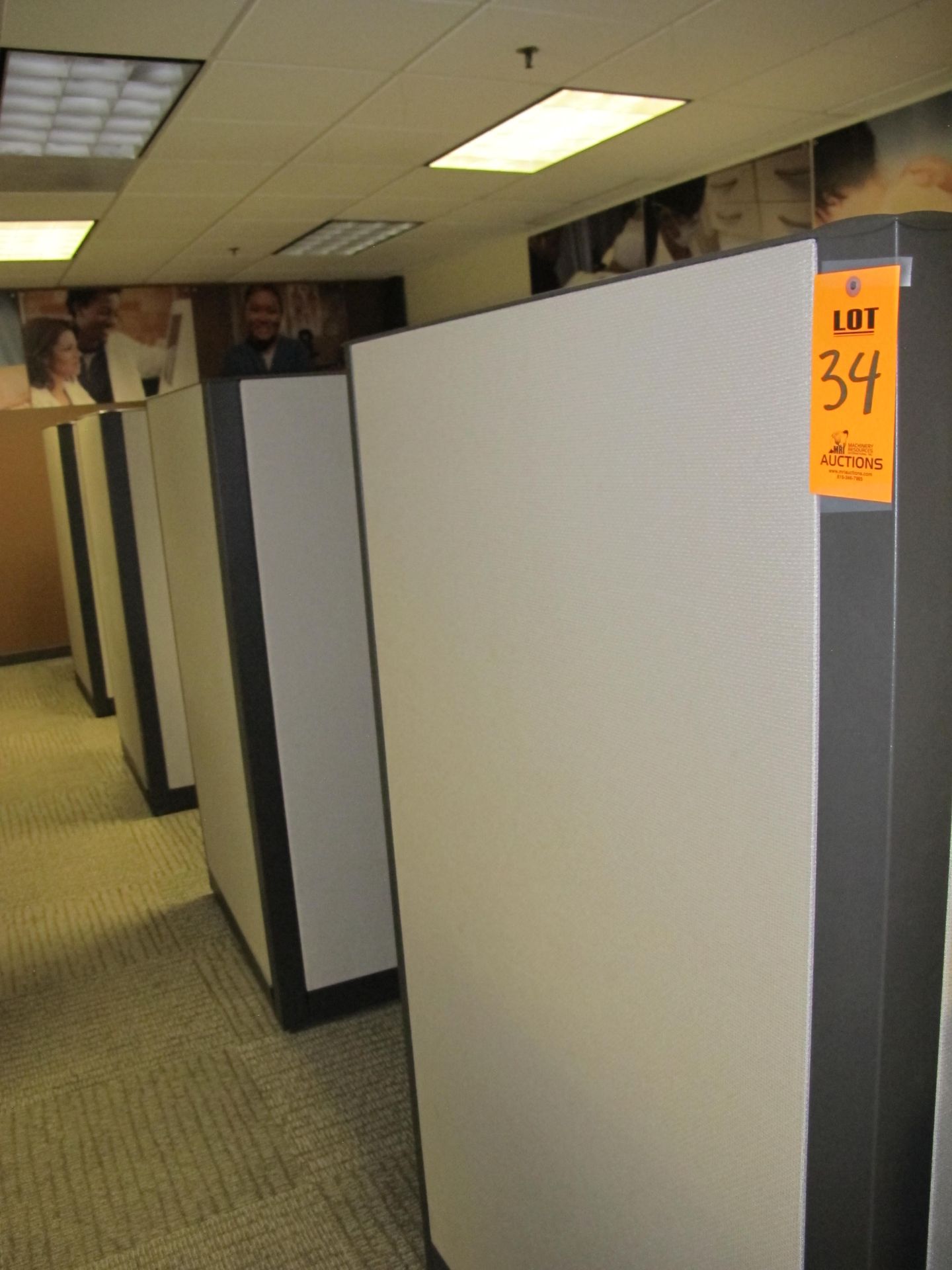 (4) Partitioned Cubicle Workstations (Including:  4 L-Shaped Desks, 8 Bookshelves, 4 Jr. Exec Chair,