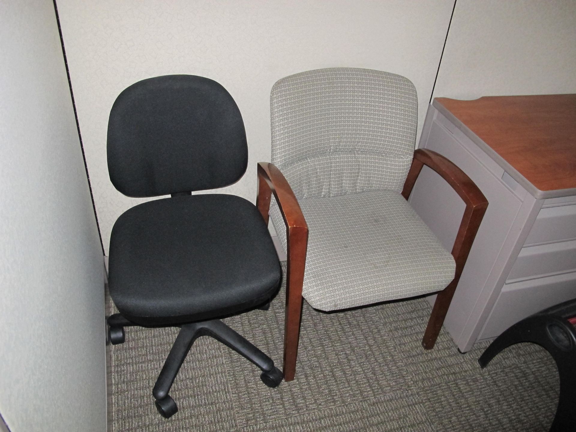 Partitioned Cubicle Workstation (Including:  L-Shaped Desk, 1 Jr. Exec Chair, 2 Side Chairs, 6 - Image 2 of 2