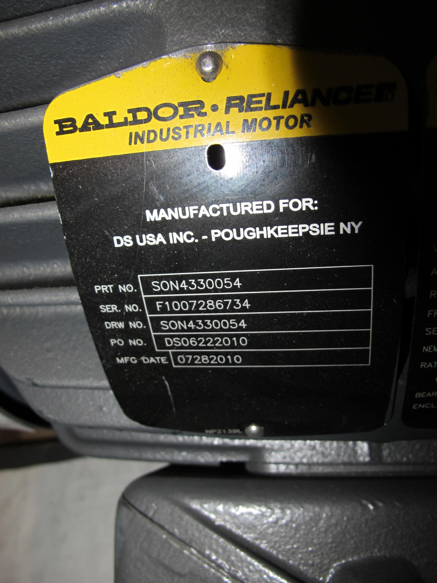 LOT TO INCLUDE: (1) RELIANCE ELECTRIC MOTOR, HP 13, 460 V, 18 A, 60 HZ, (1) BALDOR RELIANCE - Image 4 of 4