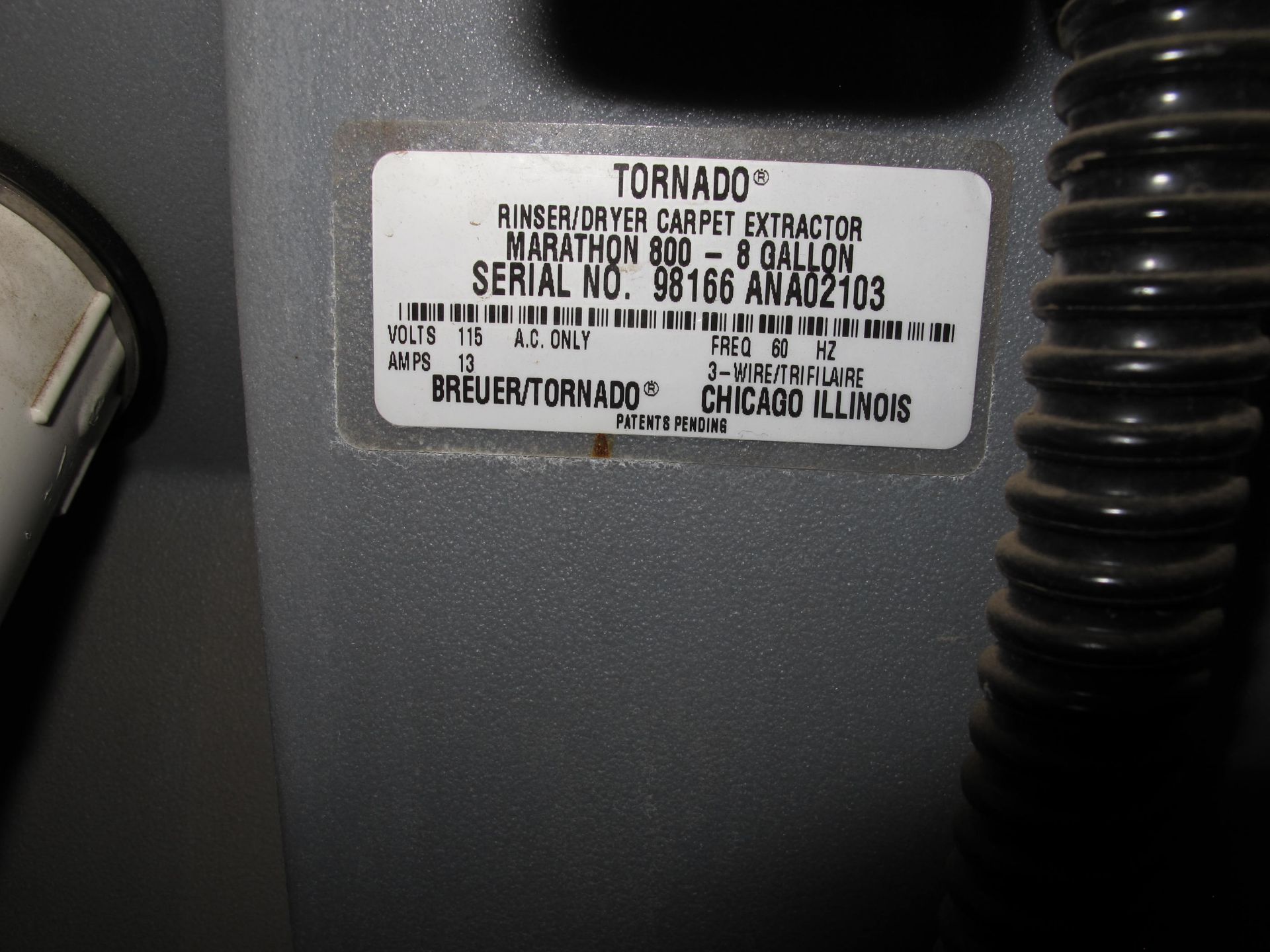 TORNADO RINSER/DRYER CARPET EXTRACTOR, MARATHON 800 - Image 2 of 2