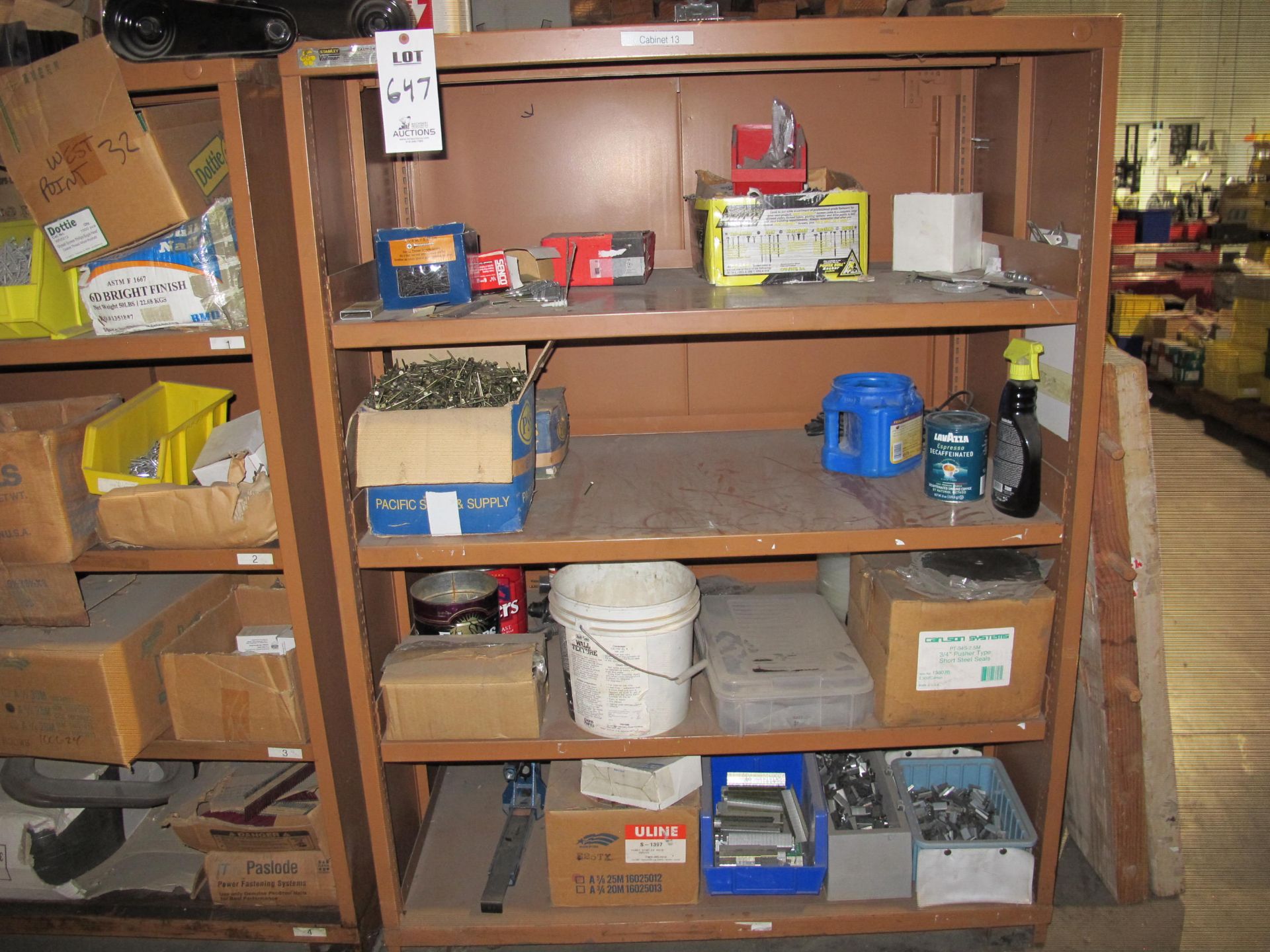 STANLEY VIDMAR SHELVING UNIT WITH CONTENTS: MISC. HARDWARE