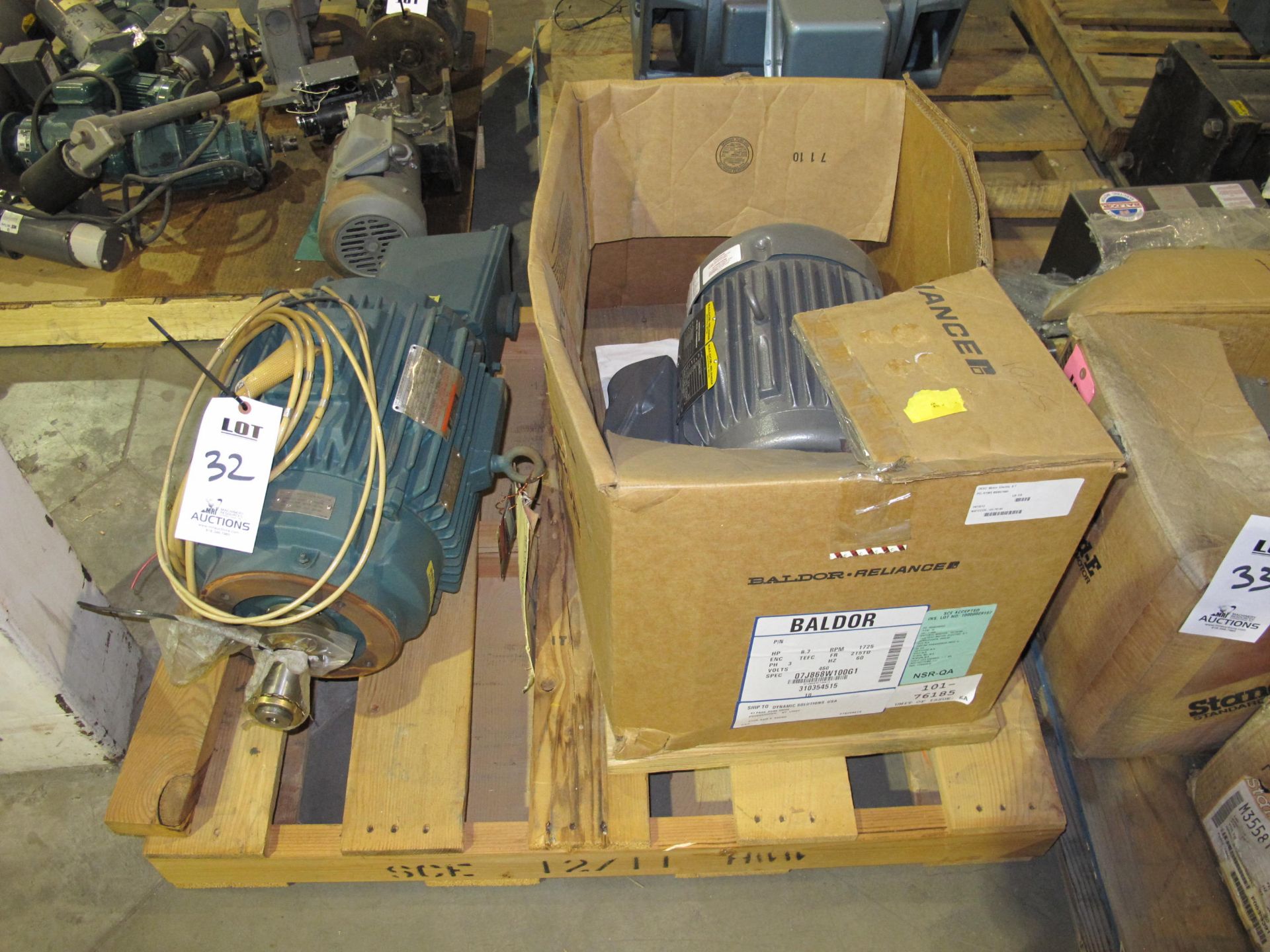 LOT TO INCLUDE: (1) RELIANCE ELECTRIC MOTOR, HP 13, 460 V, 18 A, 60 HZ, (1) BALDOR RELIANCE