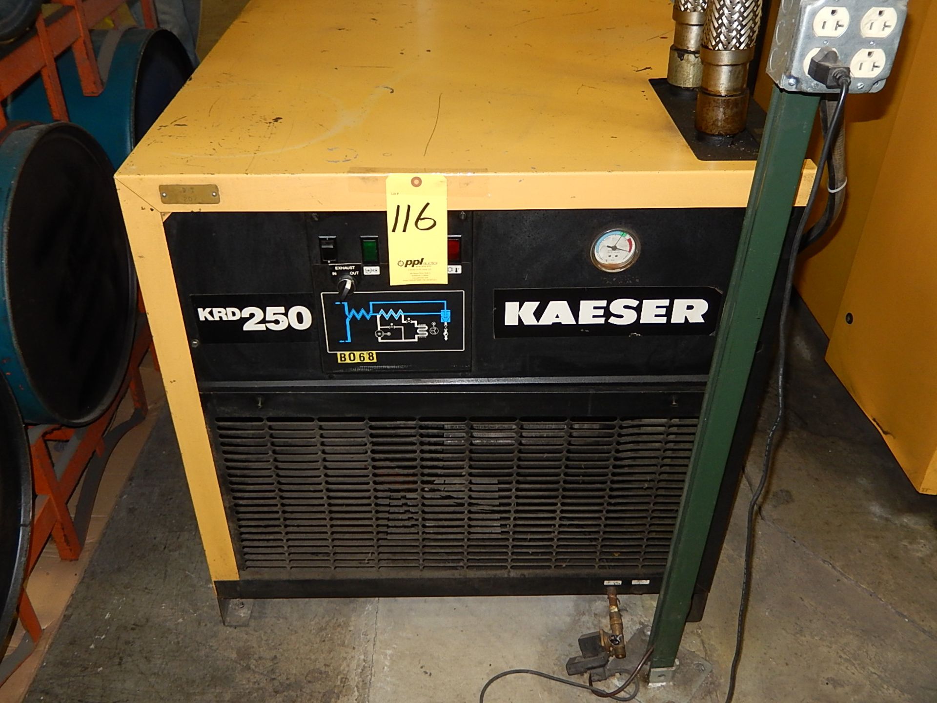 KAESER MODEL KRD 250 REFRIGERATED COMPRESSED AIR DRYER, S/N 0361-2T-9410-0116K (1994), 250 SCFM