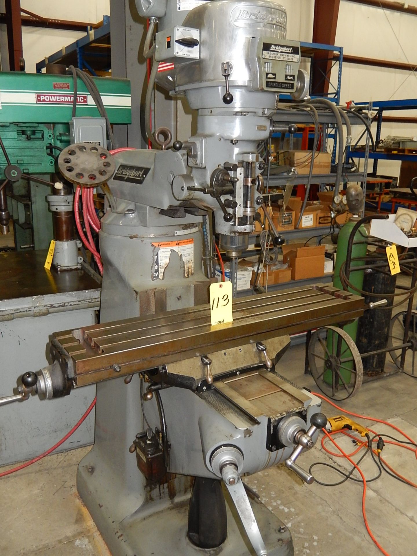 BRIDGEPORT 2-HP VERTICAL MILLING MACHINE, 9'' X 42'' TABLE, 60-4200 RPM, WITH BIJUR LUBE, S/N 266932