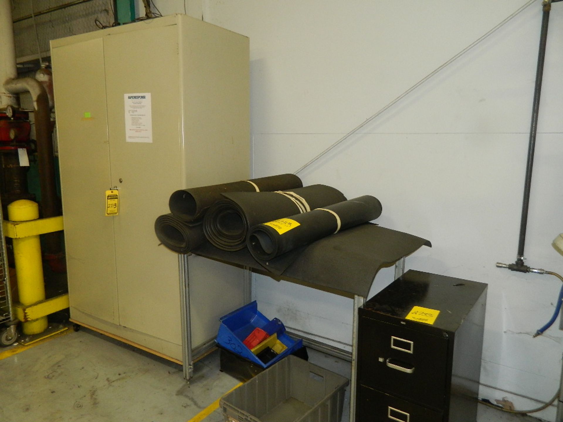 STORAGE CABINET, FILE CABINET, TABLE, AND STATIC MATS