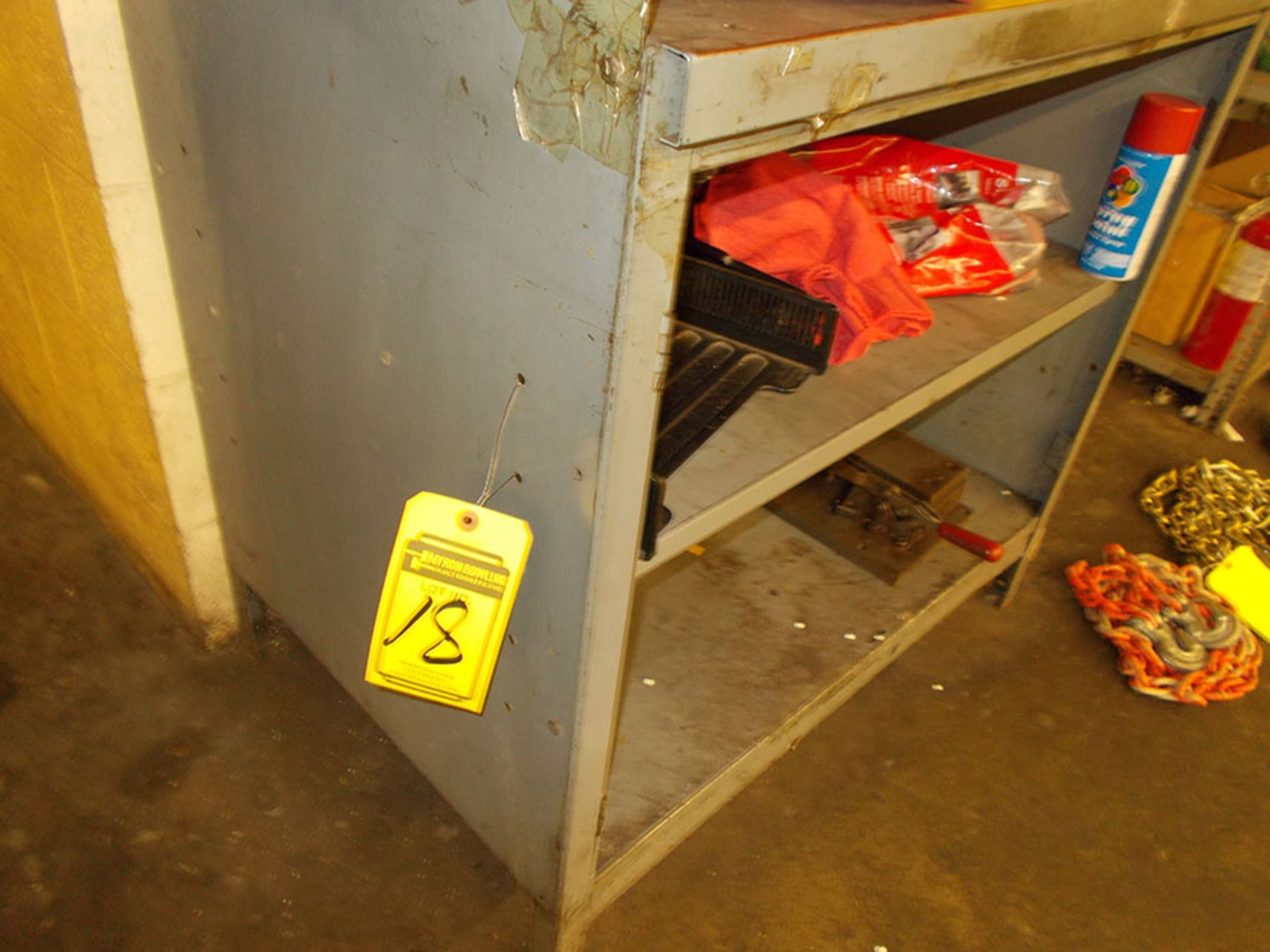 TRUCK TOOL BOX WITH TABLE, JUMPER CABLES AND CHAINS