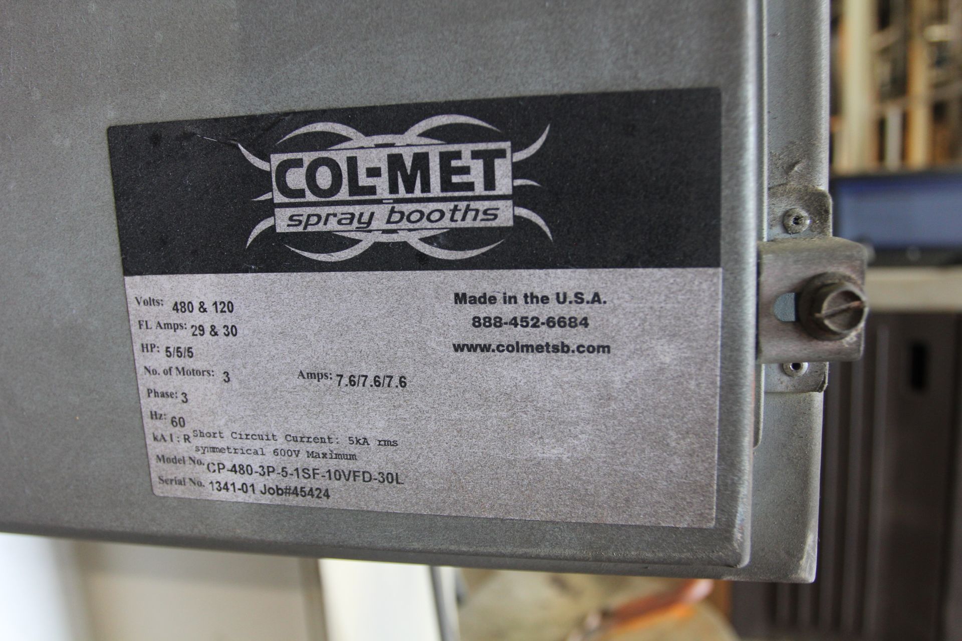 COL-MET CP-480-3P-5-1SF-10VFD-30L LIQUID PAINT BOOTH, S/N1341-01, (2013) JOB NO. 45424; 480 AND