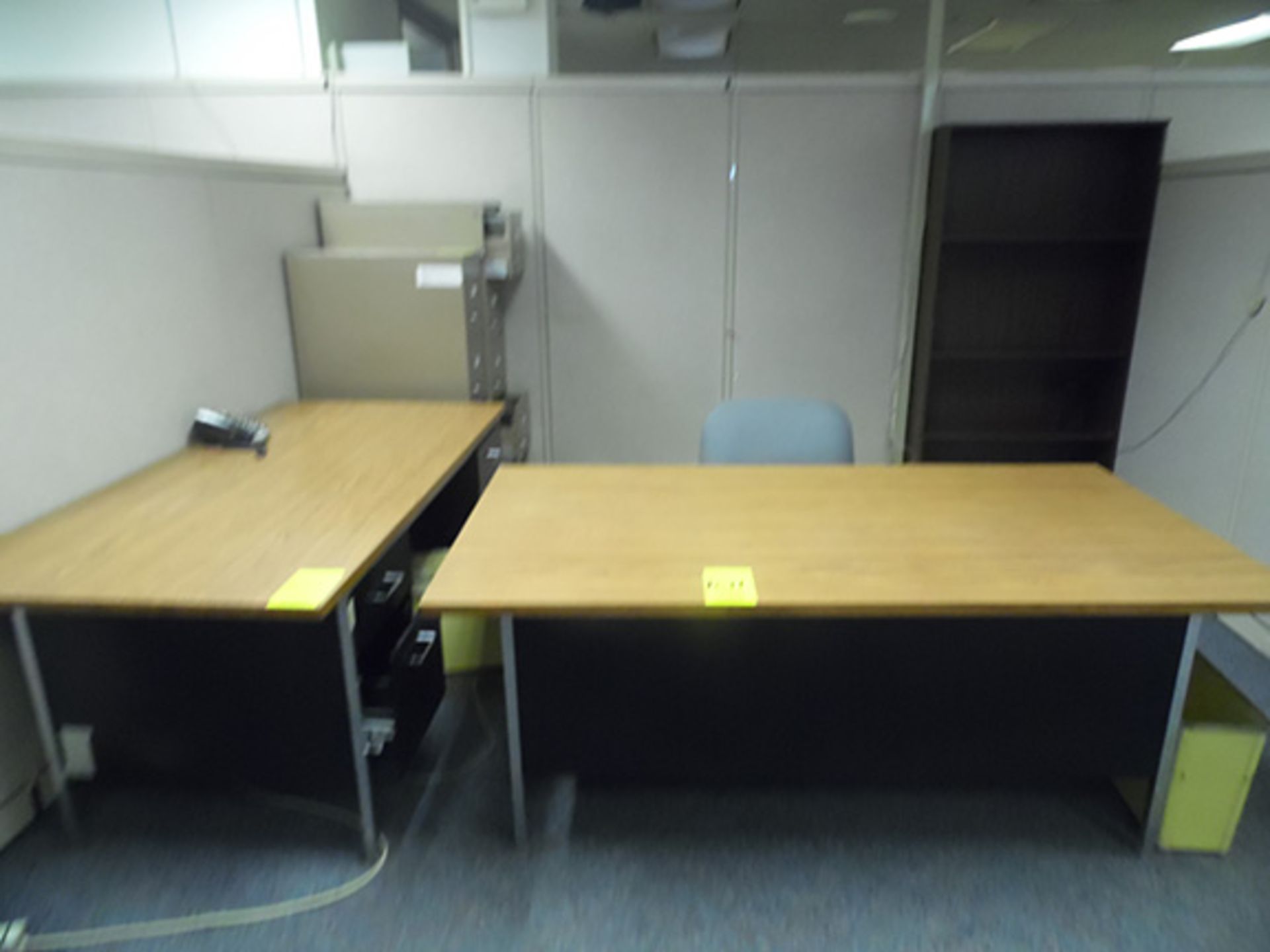 CONTENTS OF CUBICAL; (2) DESKS, (2) FILE CABINETS AND BOOK SHELF