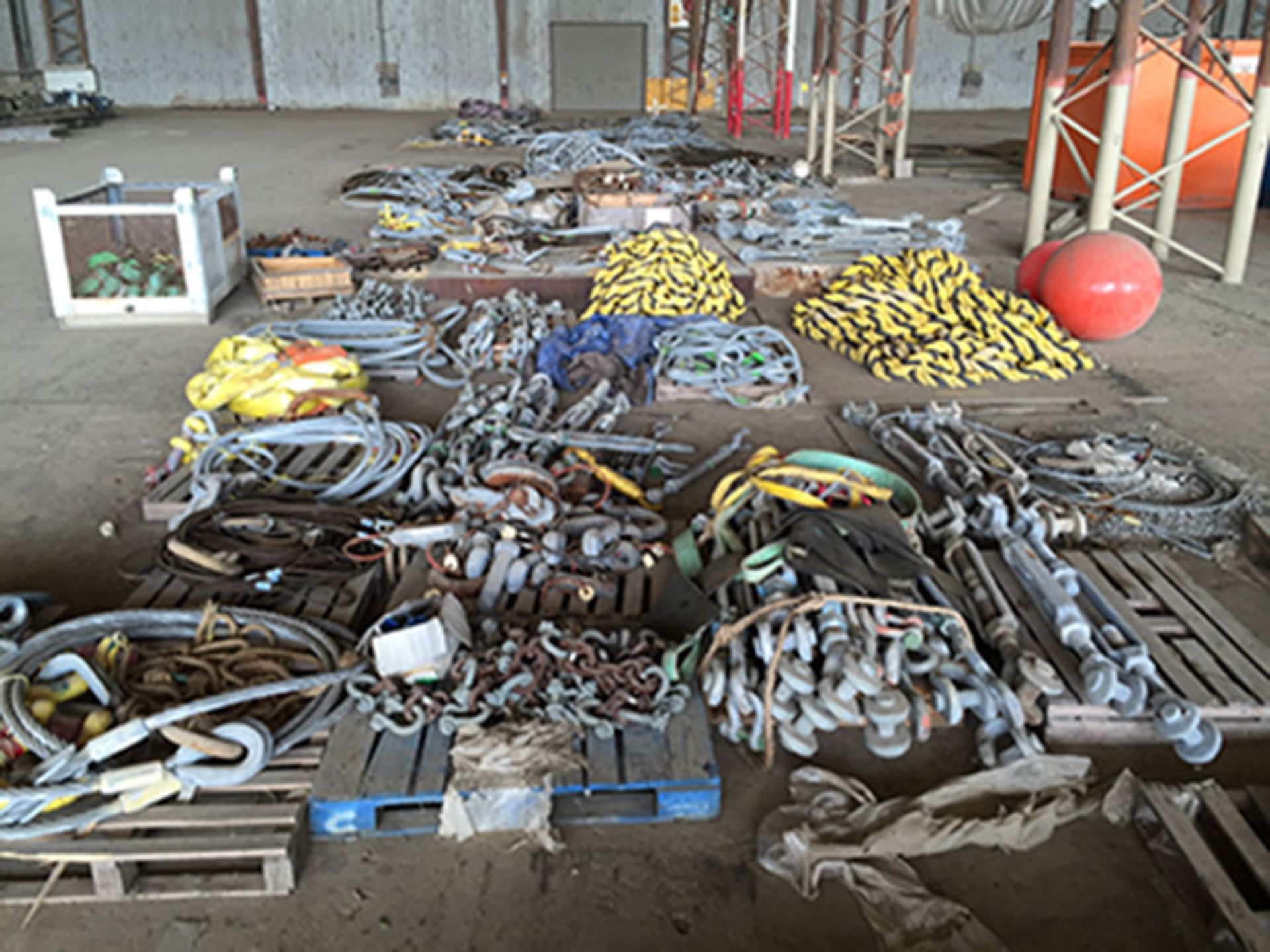 APPROXIMATELY (50) SKIDS/PALLETS/BOXES/CRATES/JOB BOXES OF ASSORTED RIGGING INCLUDING: 100'S OF