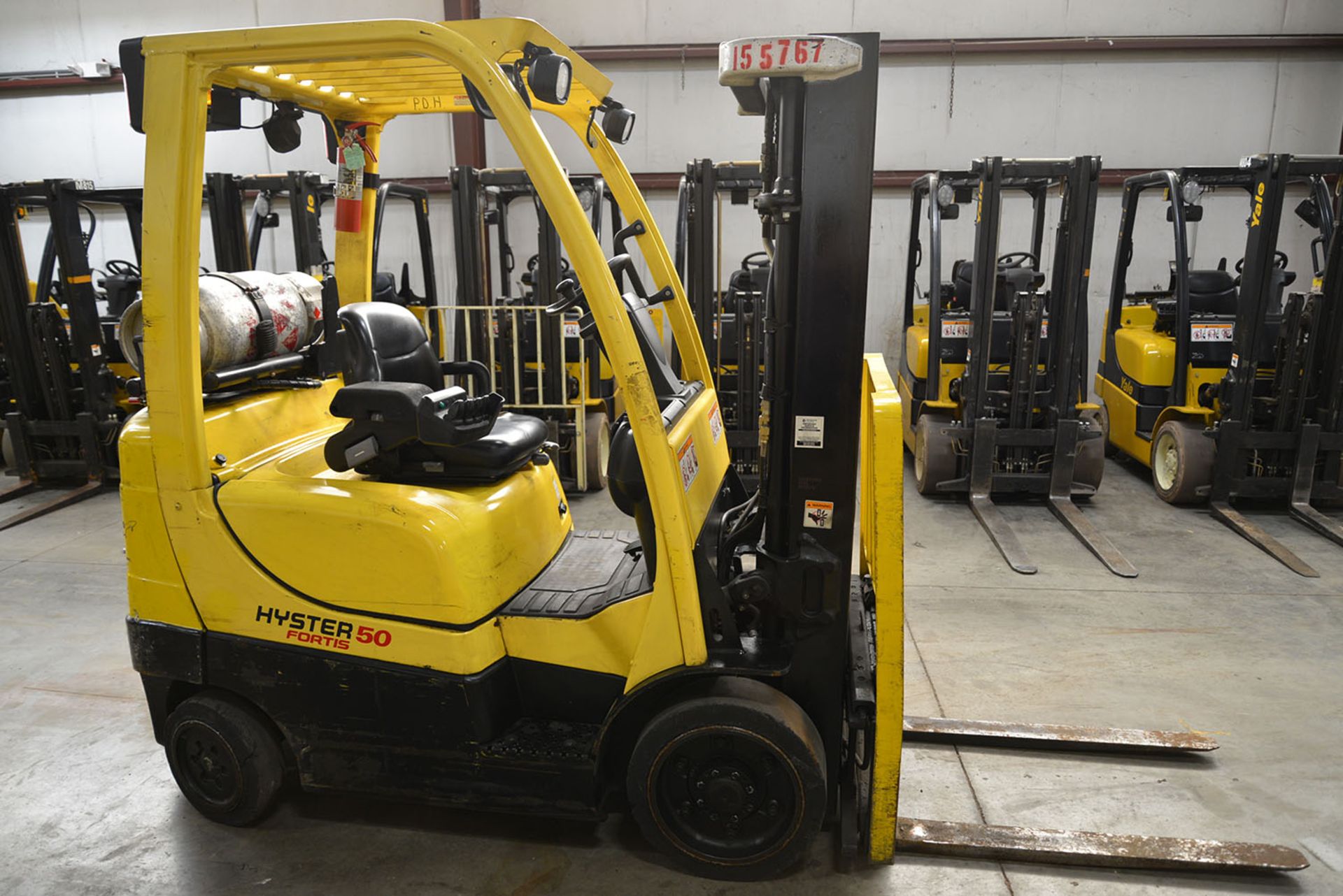 2005 HYSTER 5,000-lb. Capacity Forklift, Model S50FT, S/N F187V03709C, LPG, Lever Shift, Solid