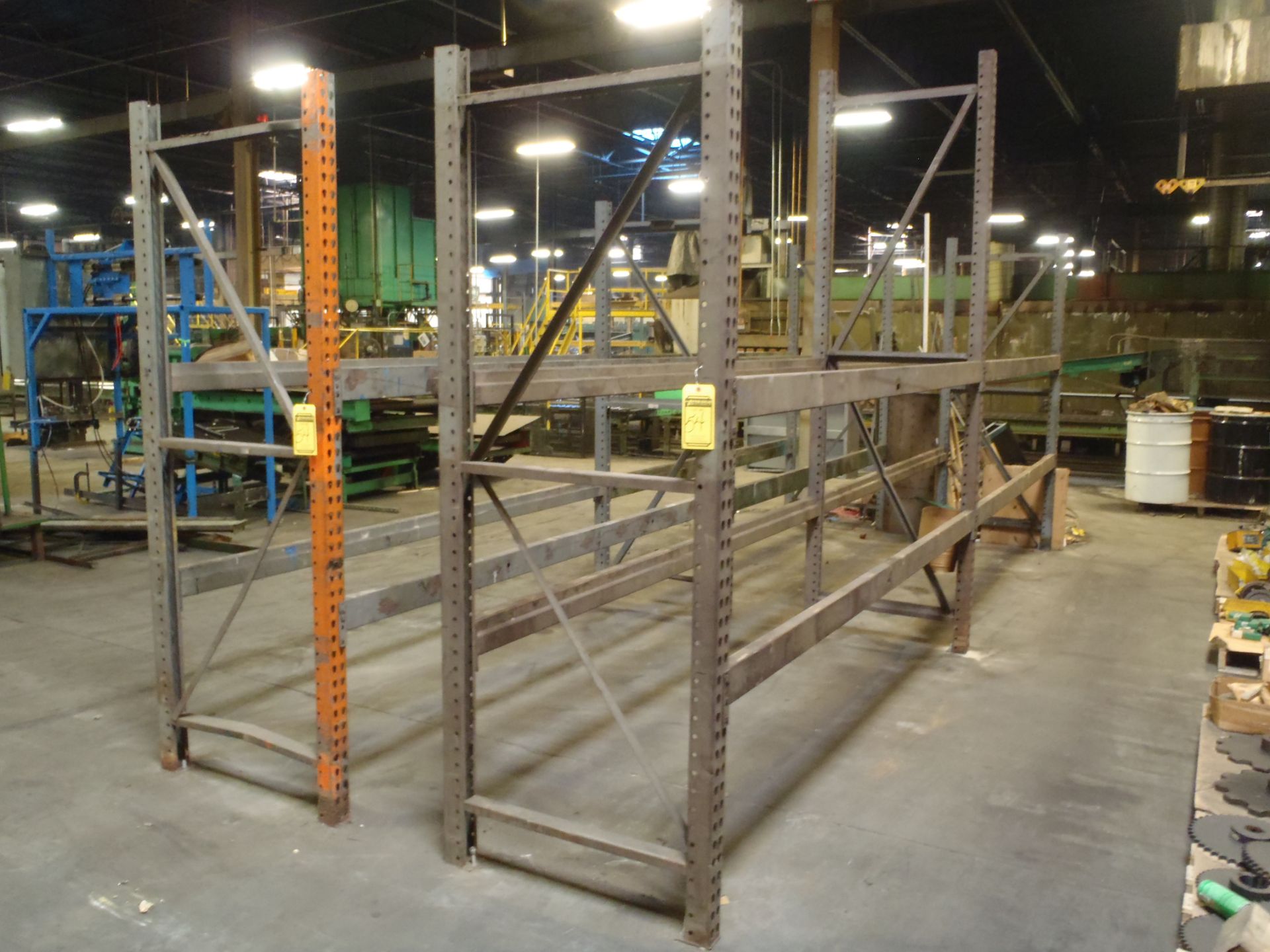 (4) SECTIONS OF PALLET RACKING, (5) 8' TALL UPRIGHTS, (1) 10' TALL UPRIGHT (RIGGING FEE $100.)