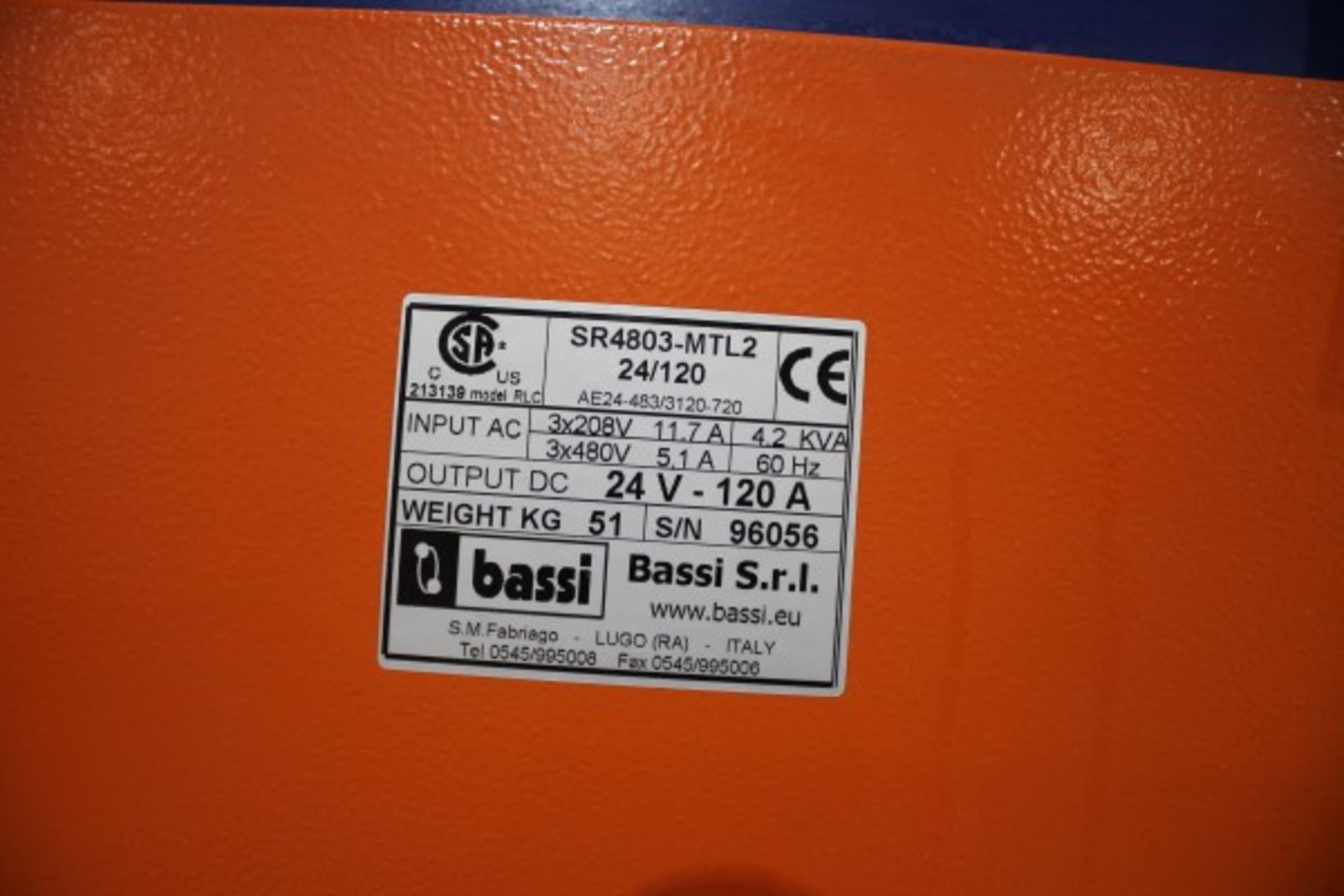 Bassi 24 Volt Battery Charger, M# RLC, S/N 96056, 120 Amp | Loading Fee: $5 - Image 2 of 2