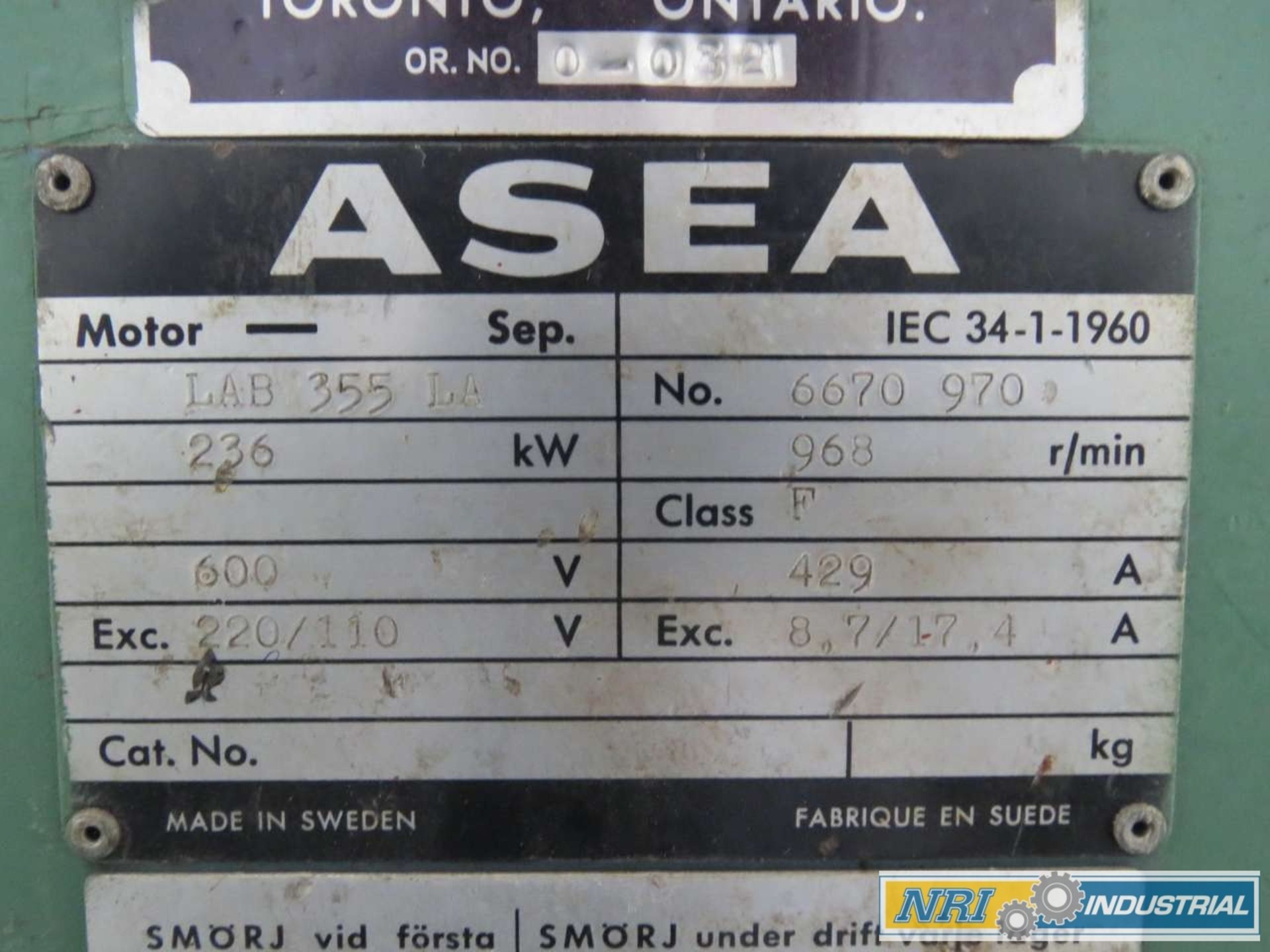 ASEA LAB 355 LA FORCED DRAUGHT 236KW 600V-DC 968RPM DC ELECTRIC MOTOR - Image 3 of 4