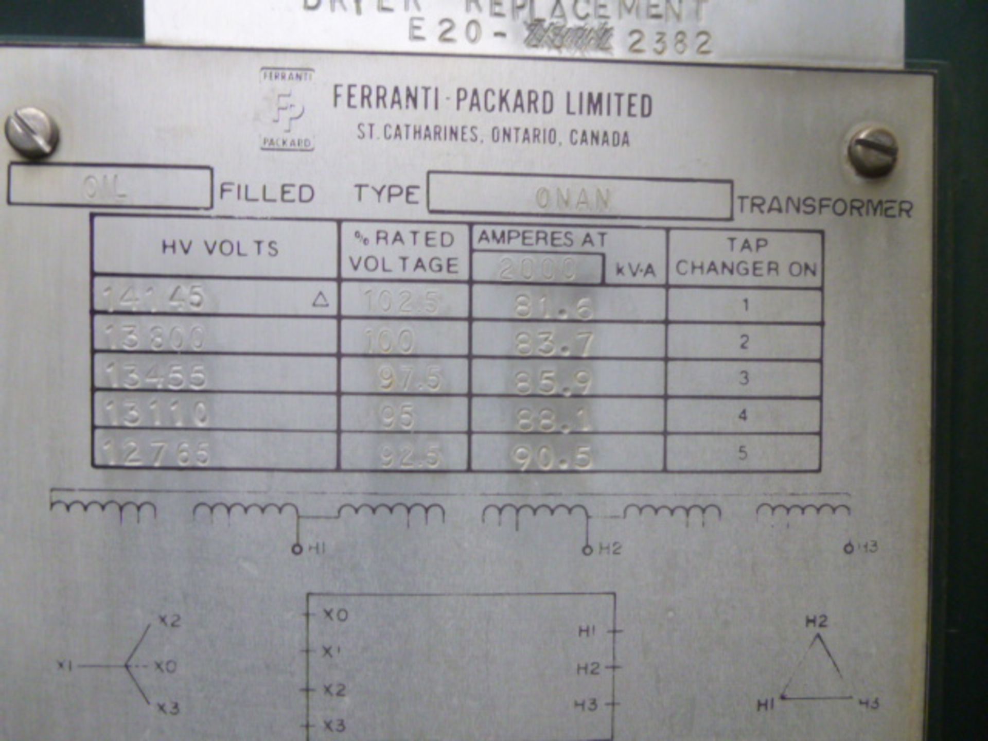 FERRANTI-PACKARD LIMITED TRANSFORMER TYPE ONAN - Image 2 of 3