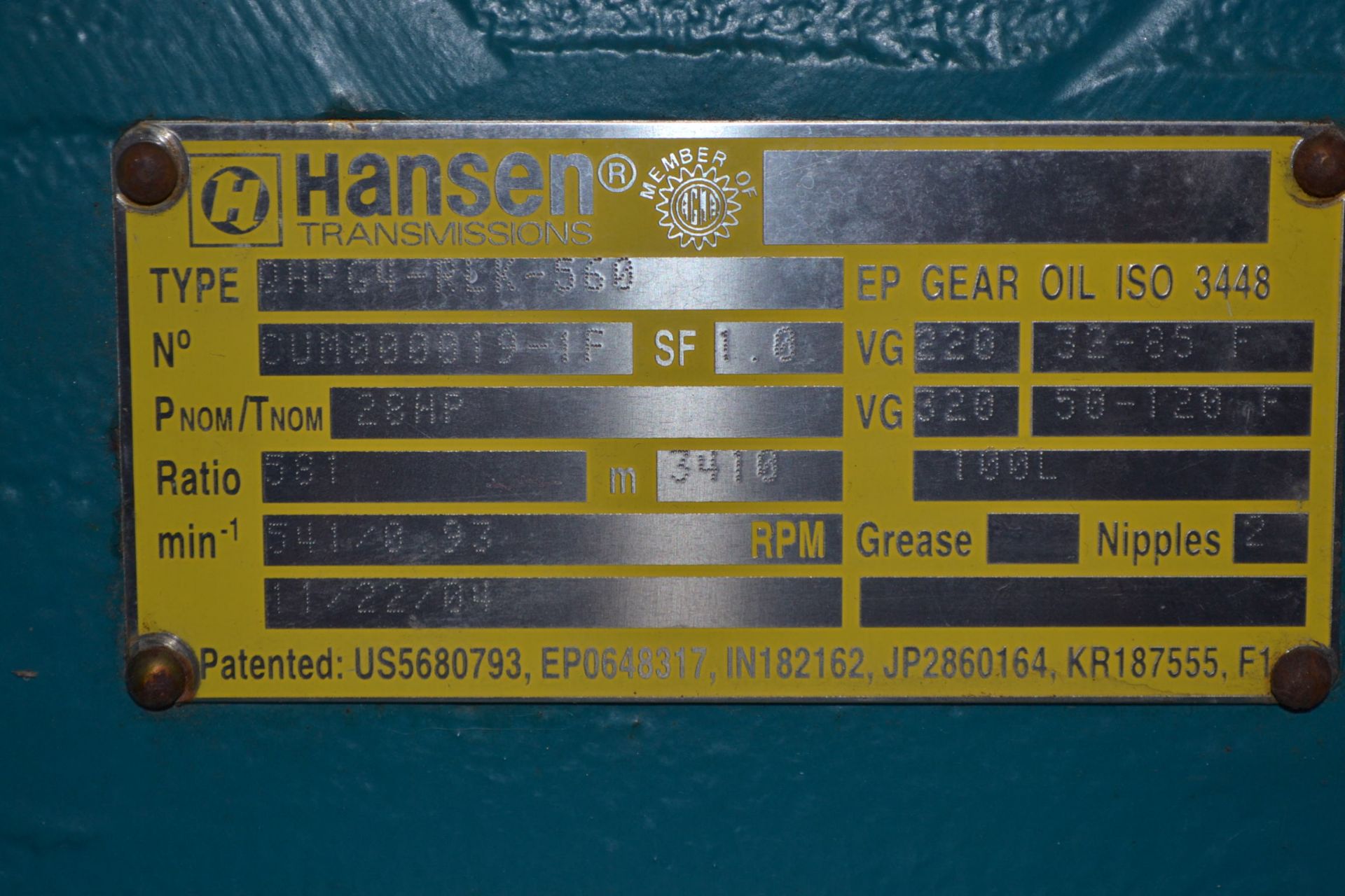 HANSEN QHPG4-RLK-560 GEAR REDUCER 581:1 28HP - Image 5 of 5