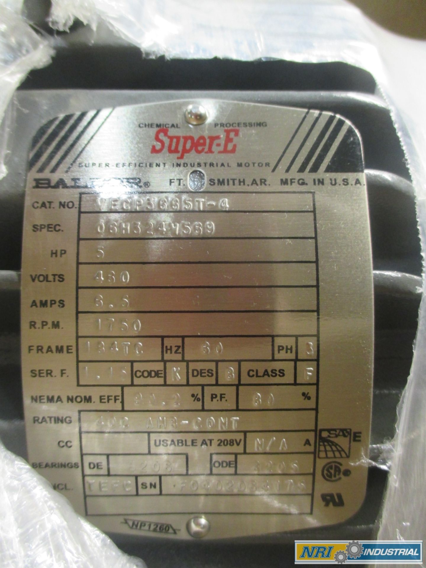 BALDOR VECP3665T-4 SUPER-E 5HP 460V-AC 1750RPM 184TC 3PH AC ELECTRIC MOTOR - Image 2 of 3