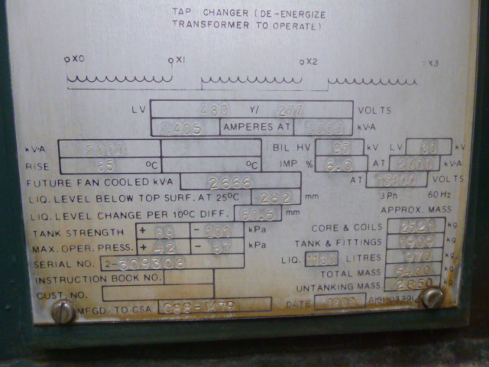 FERRANTI-PACKARD LIMITED TRANSFORMER TYPE ONAN - Image 3 of 3