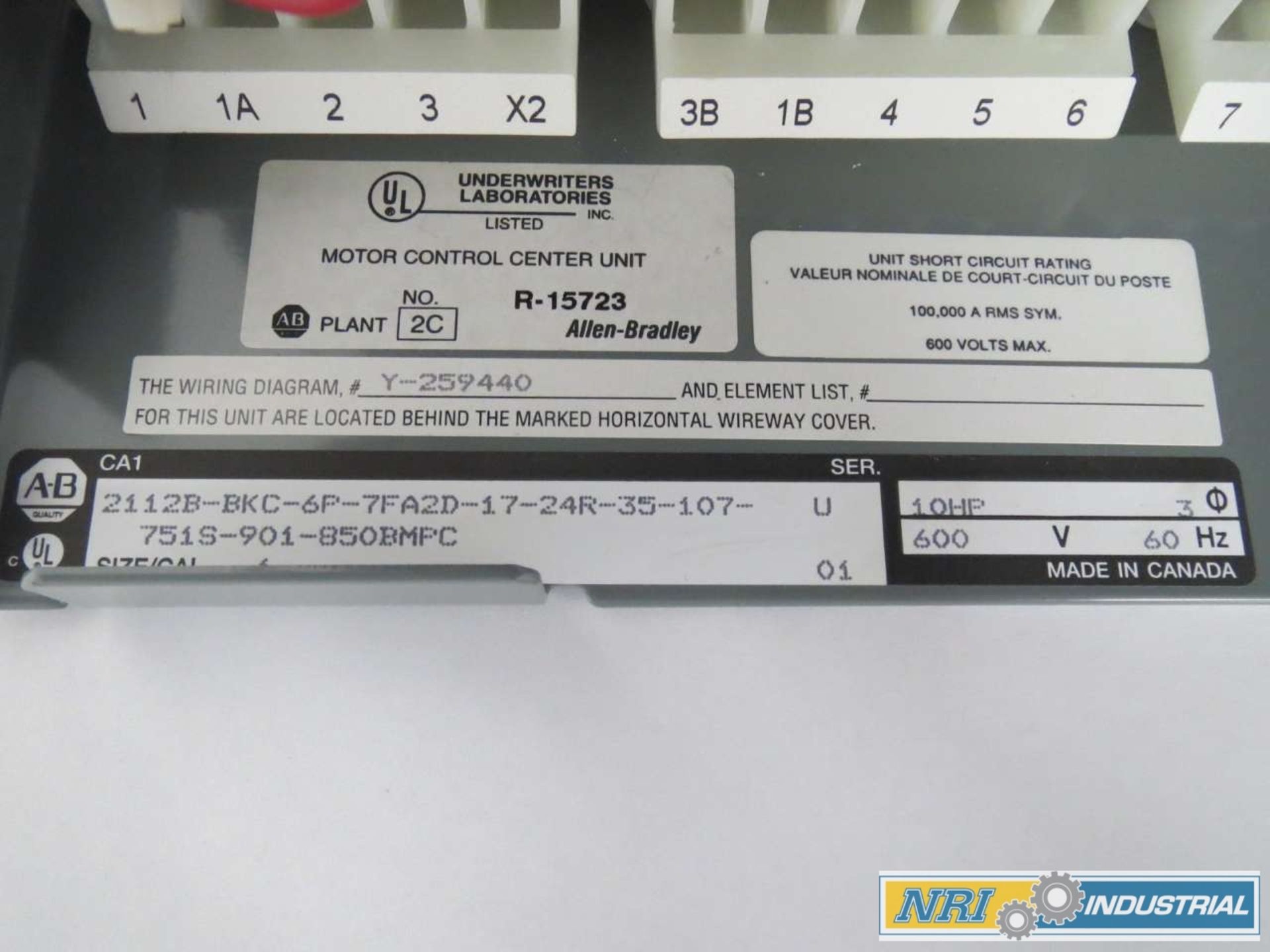 ALLEN BRADLEY 509-BOD-XXX 27A AMP 10HP FUSIBLE SIZE 1 14 IN STARTER MCC BUCKET - Image 3 of 3