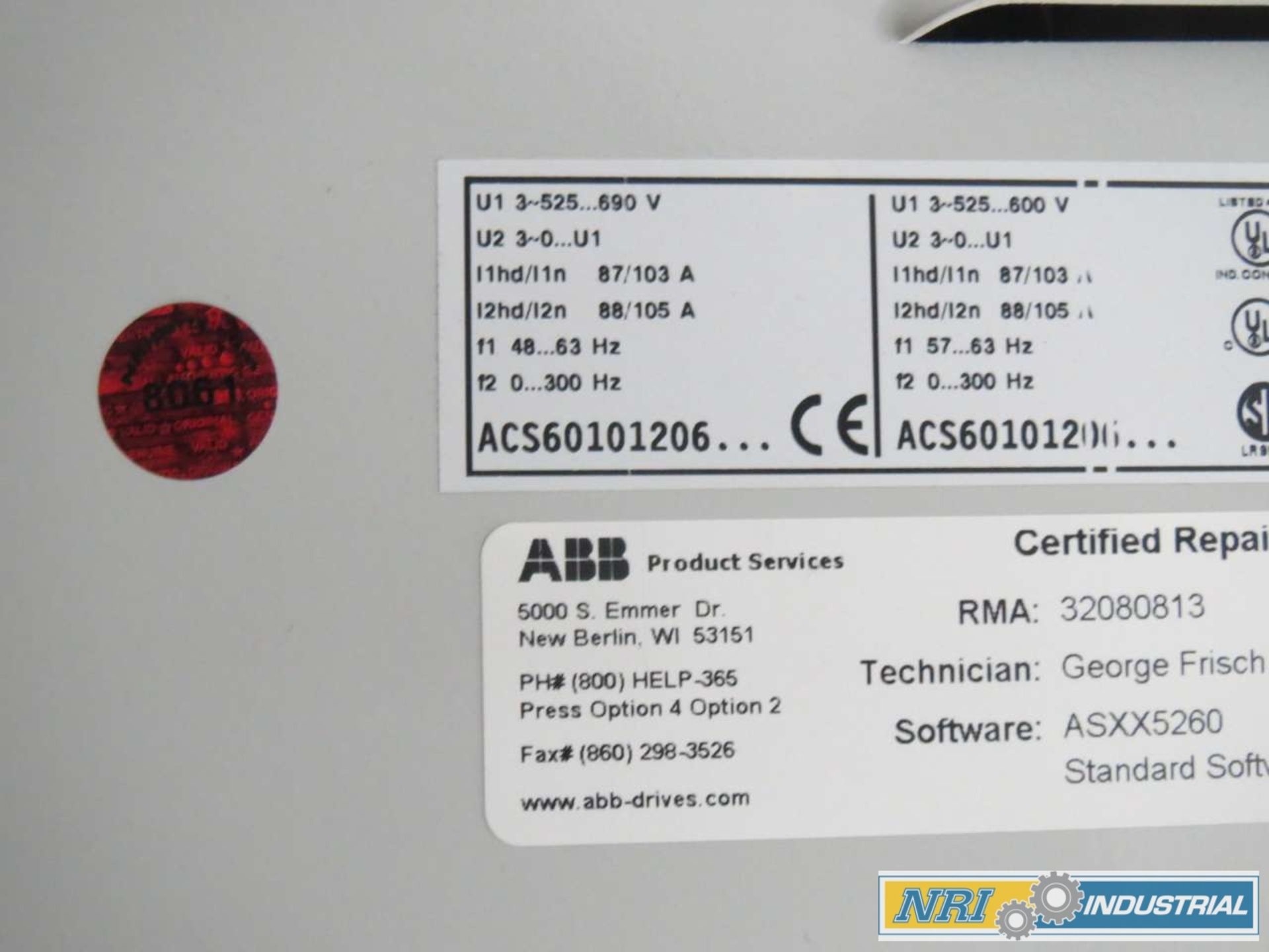 ABB ACS60101206 ACS600 INVERTER UNIT 125HP 525-600V-AC 87A AMP 103A AMP AC MOTOR DRIVE - Image 2 of 2