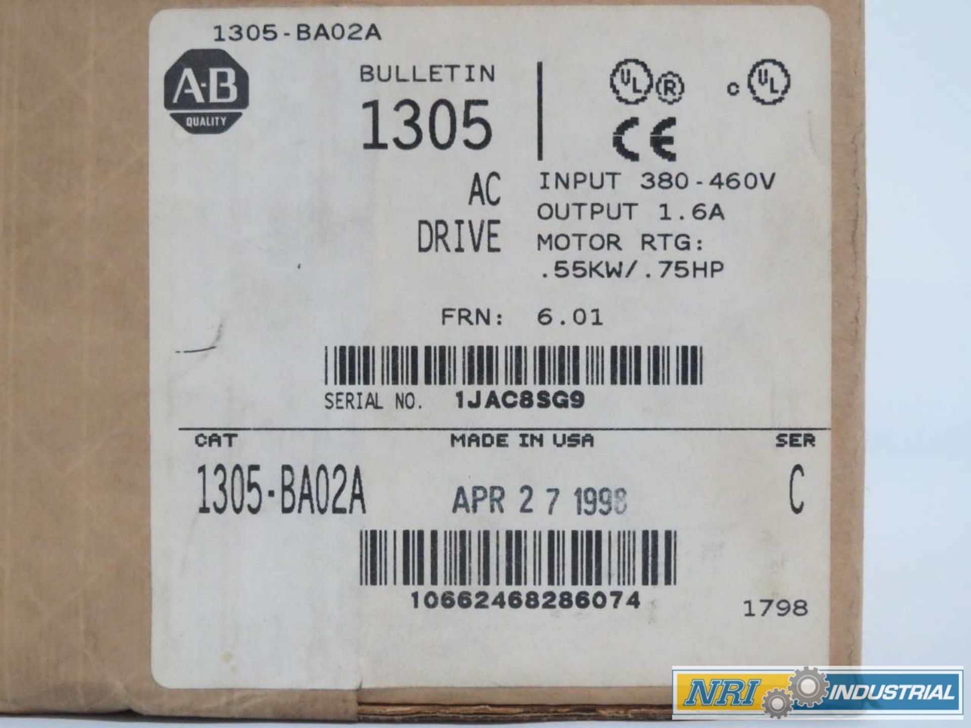 ALLEN BRADLEY 1305-BA02A 0.75HP 0-400HZ 1.6A AMP AC MOTOR DRIVE - Image 2 of 2