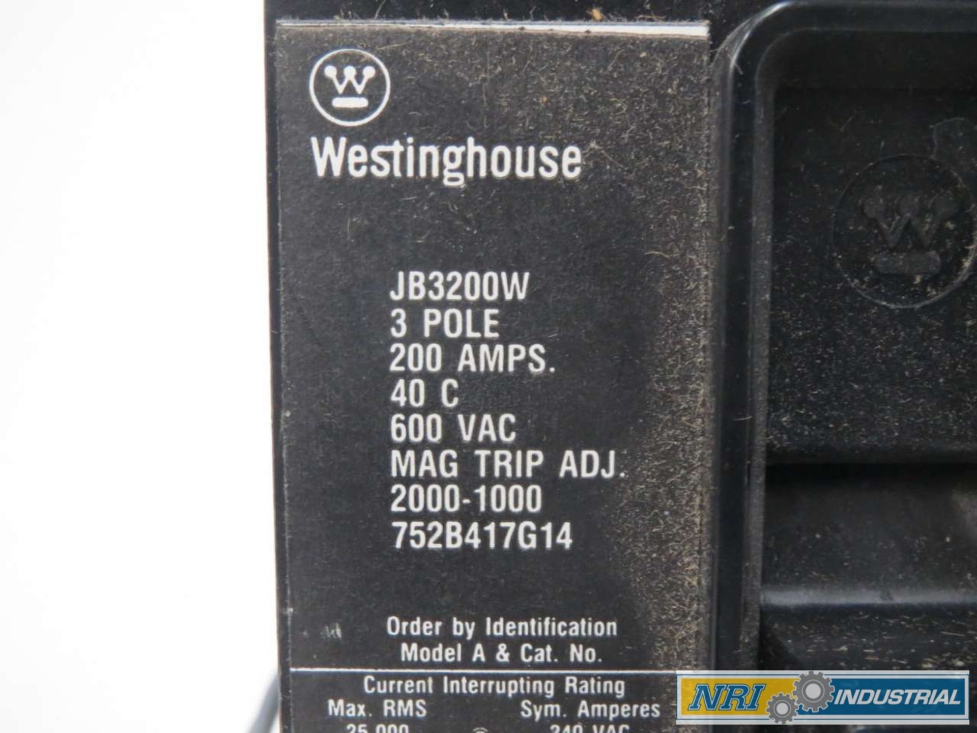 WESTINGHOUSE JB3200W 3P 200A AMP 600V-AC MOLDED CASE CIRCUIT BREAKER - Image 3 of 3