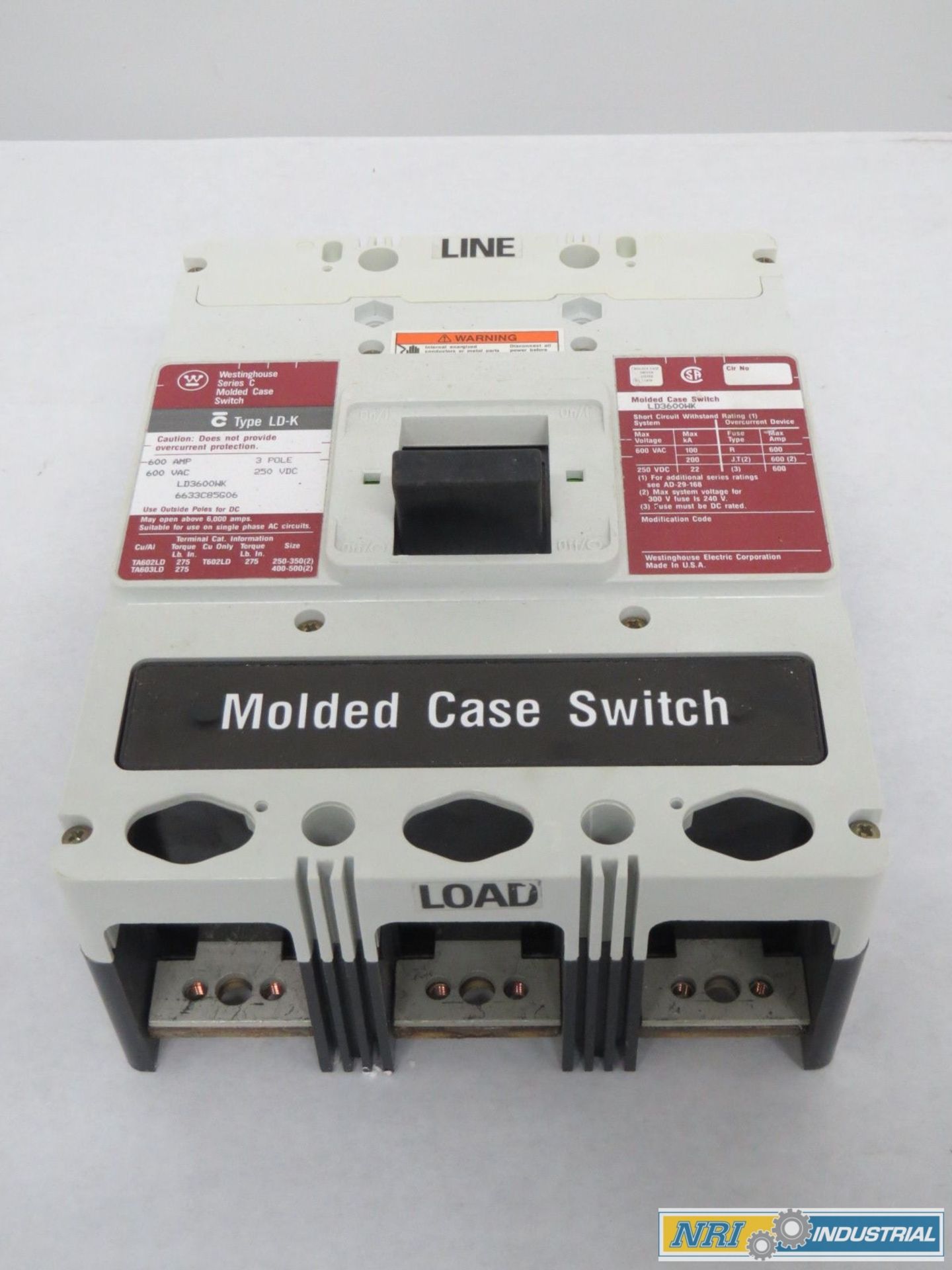 WESTINGHOUSE LD3600WK MOLDED CASE SWITCH 3P 600A AMP 600V-AC CIRCUIT BREAKER - Image 2 of 4