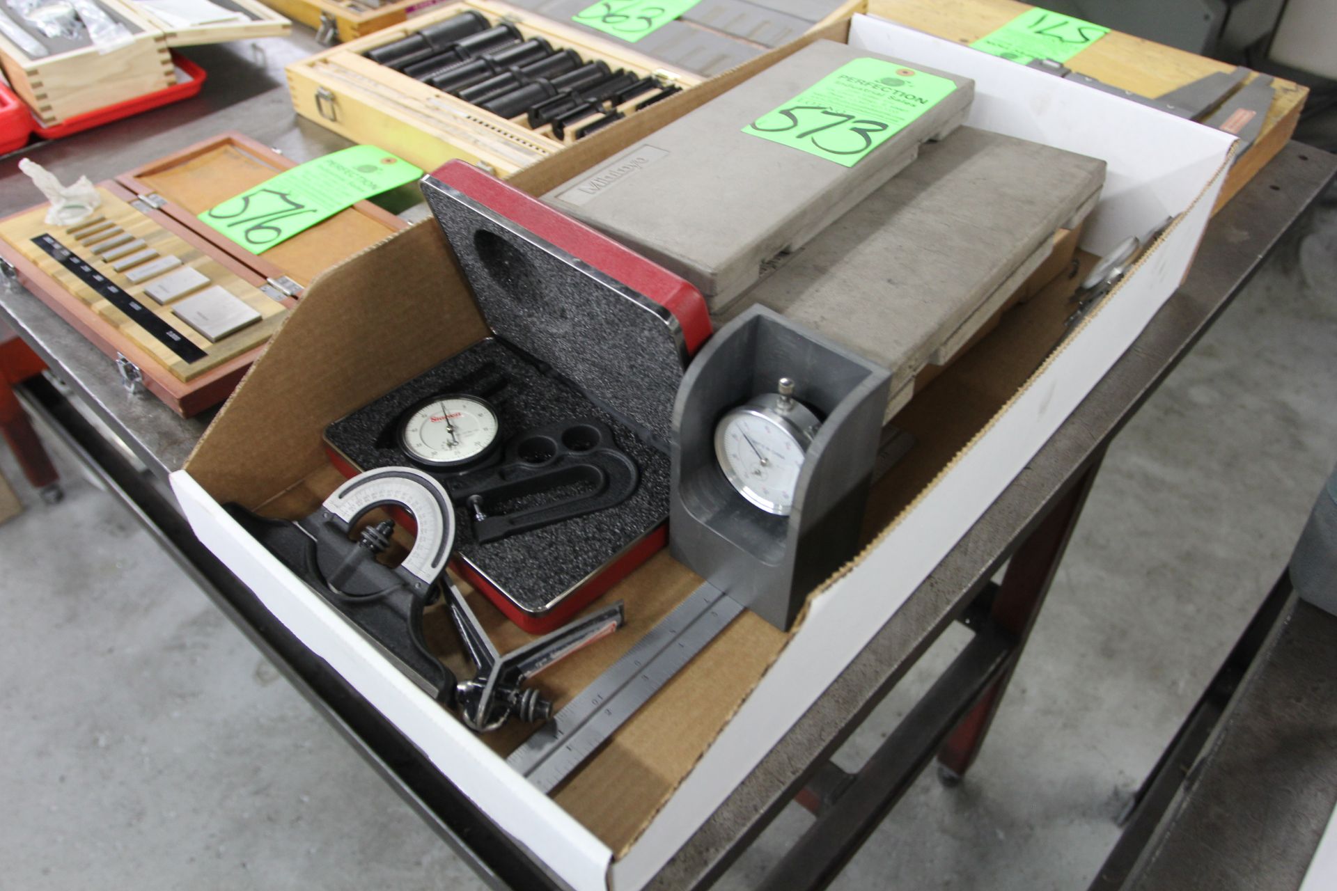 Lot of Inspection Items Including 6-7" Outside Micrometer, 1-3" Depth Mic, 12" Dial Caliper, 8" Dial