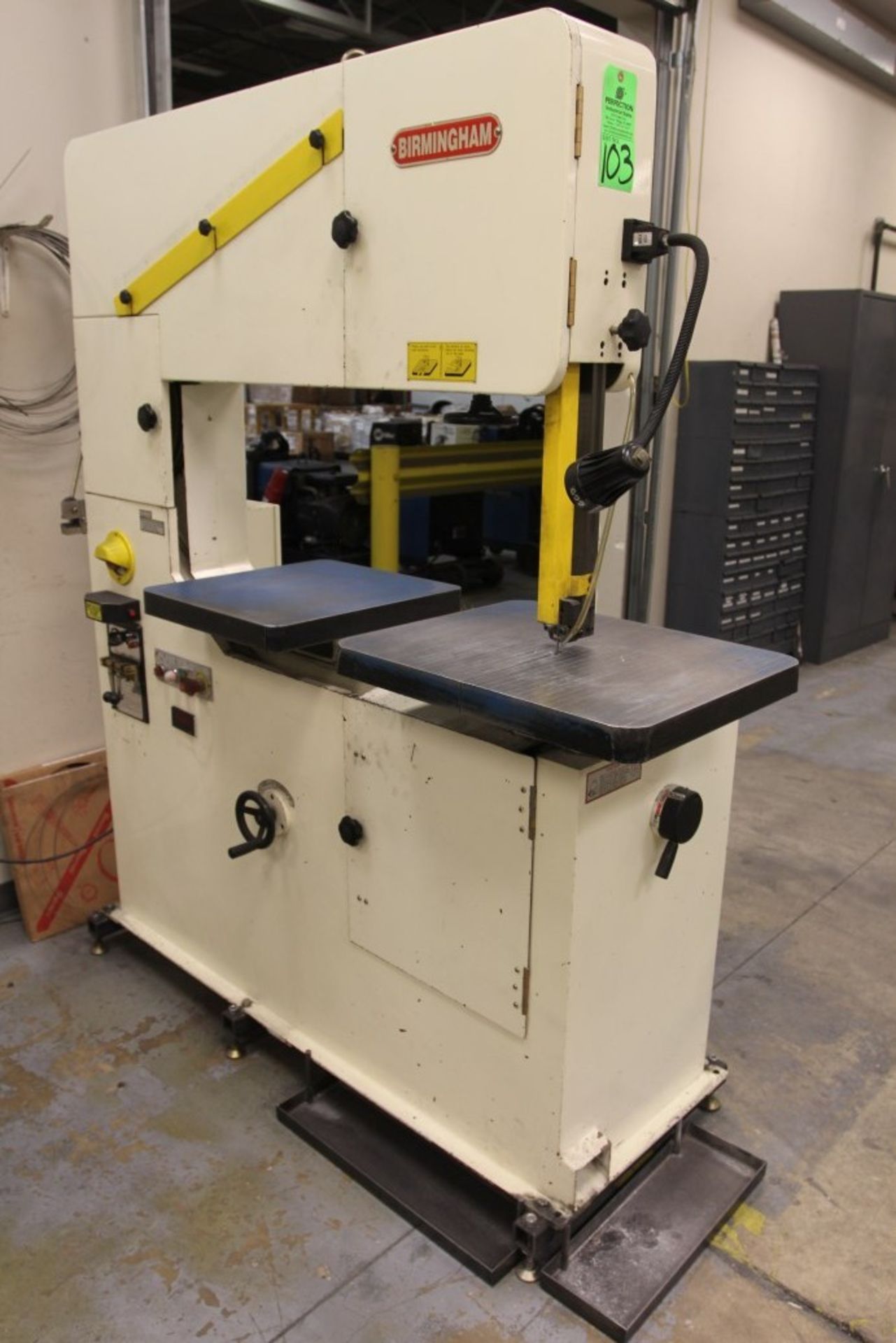 Birmingham  KV-100 Vertical Bandsaw, S/N. V100352; 39" Throat; 24" x 20" Table; 18" x 19" Support