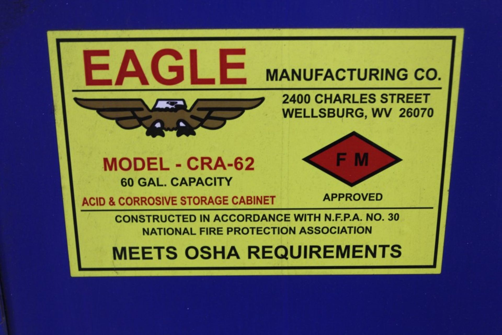Eagle CRA-62 60 Gal Acid & Corrosive Storage Cabinet - Image 2 of 2